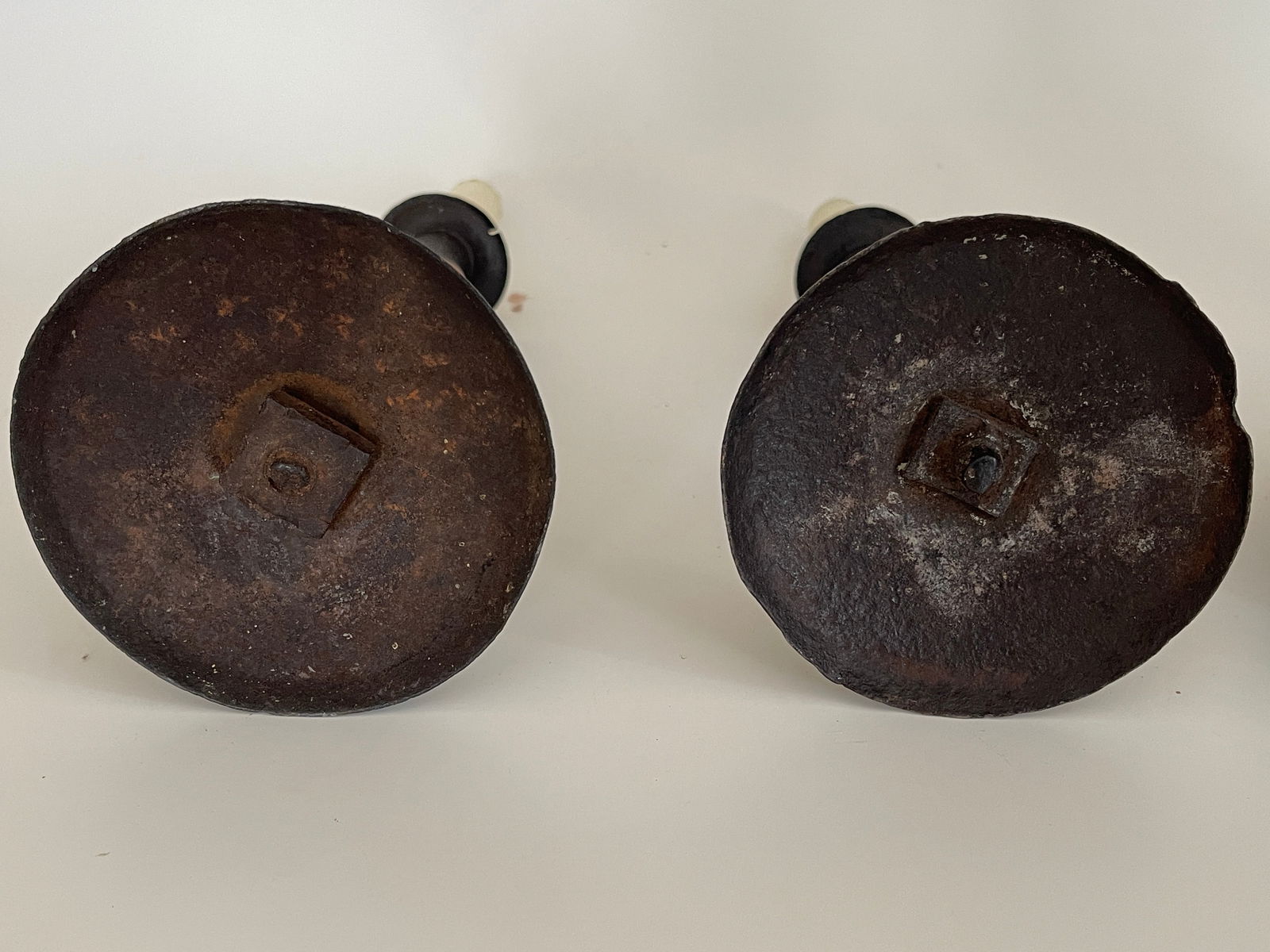 PAIR IRON CANDLESTICKS, FLINT STRIKER CANDLE - 3