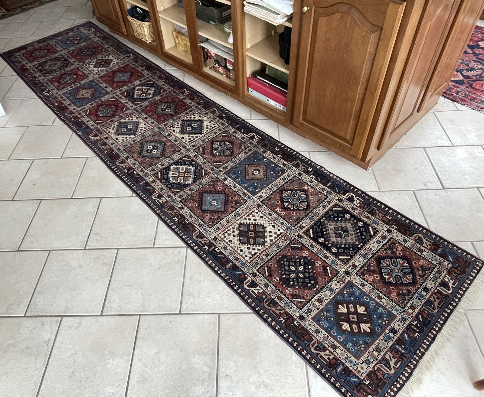 ANTIQUE AFGAN KAZAK RUG, 31 X 126: ANTIQUE AFGAN KAZAK RUG, 31 X 126