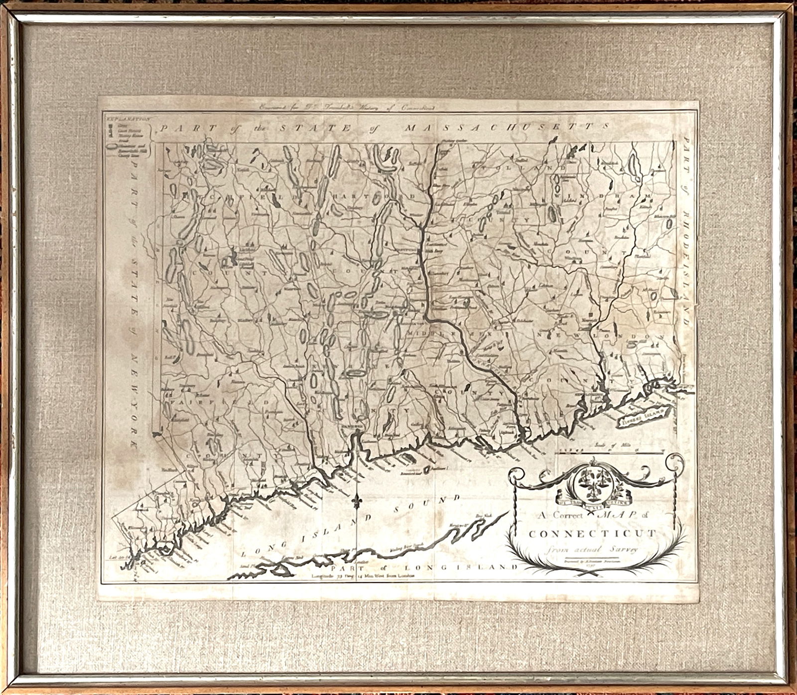 A CORRECT MAP OF CONNECTICUT: A CORRECT MAP OF CONNECTICUT FROM ACTUAL SURVEY. ENGRAVED BY A. DOOLITTLE NEW HAVEN 1797. NICE EXAMPLE OF AMOS DOOLITTLE'S RARE MAP OF CONNECTICUT, ONE OF THE EARLIEST MAPS OF CONNECTICUT PRINTED IN A