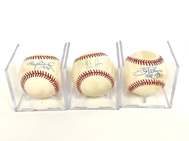 ROGER CLEMENS CYS, JIM PALMER HOF 1990, NOLAN RYAN SIGNED BASEBALL