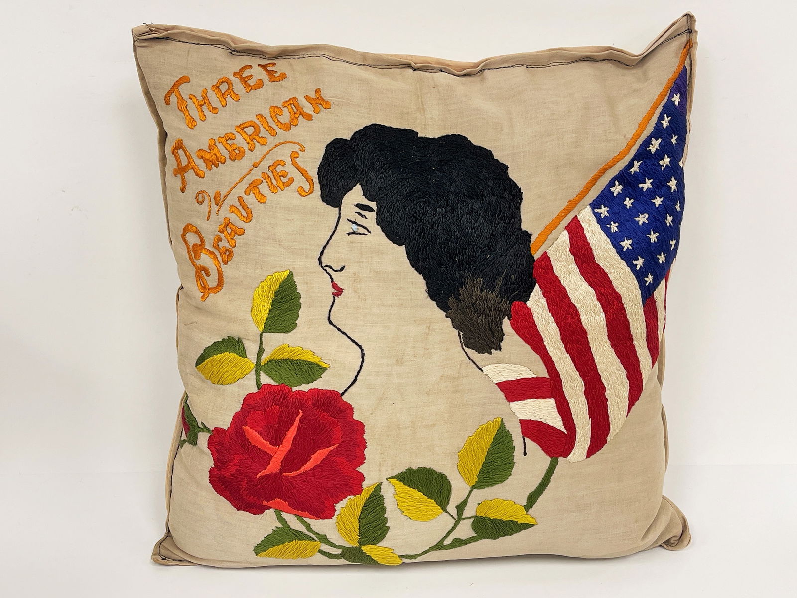PATRIOTIC PILLOW: PATRIOTIC PILLOW Hand embroidered, vibrant colors, excellent condition.