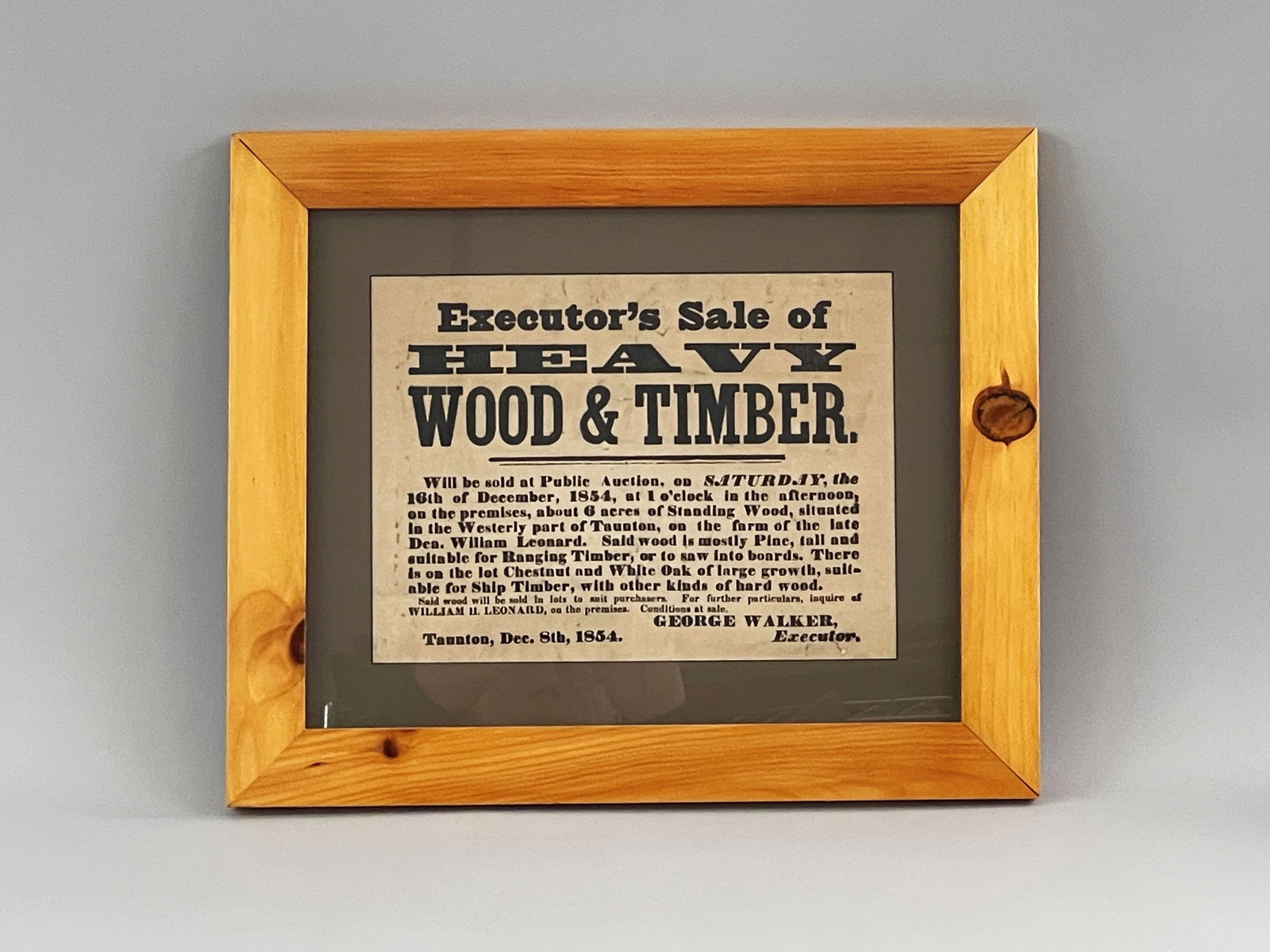 BROADSIDE, “WOOD & TIMBER: BROADSIDE, “WOOD & TIMBER” Dated 1854, modern framed, excellent condition.
