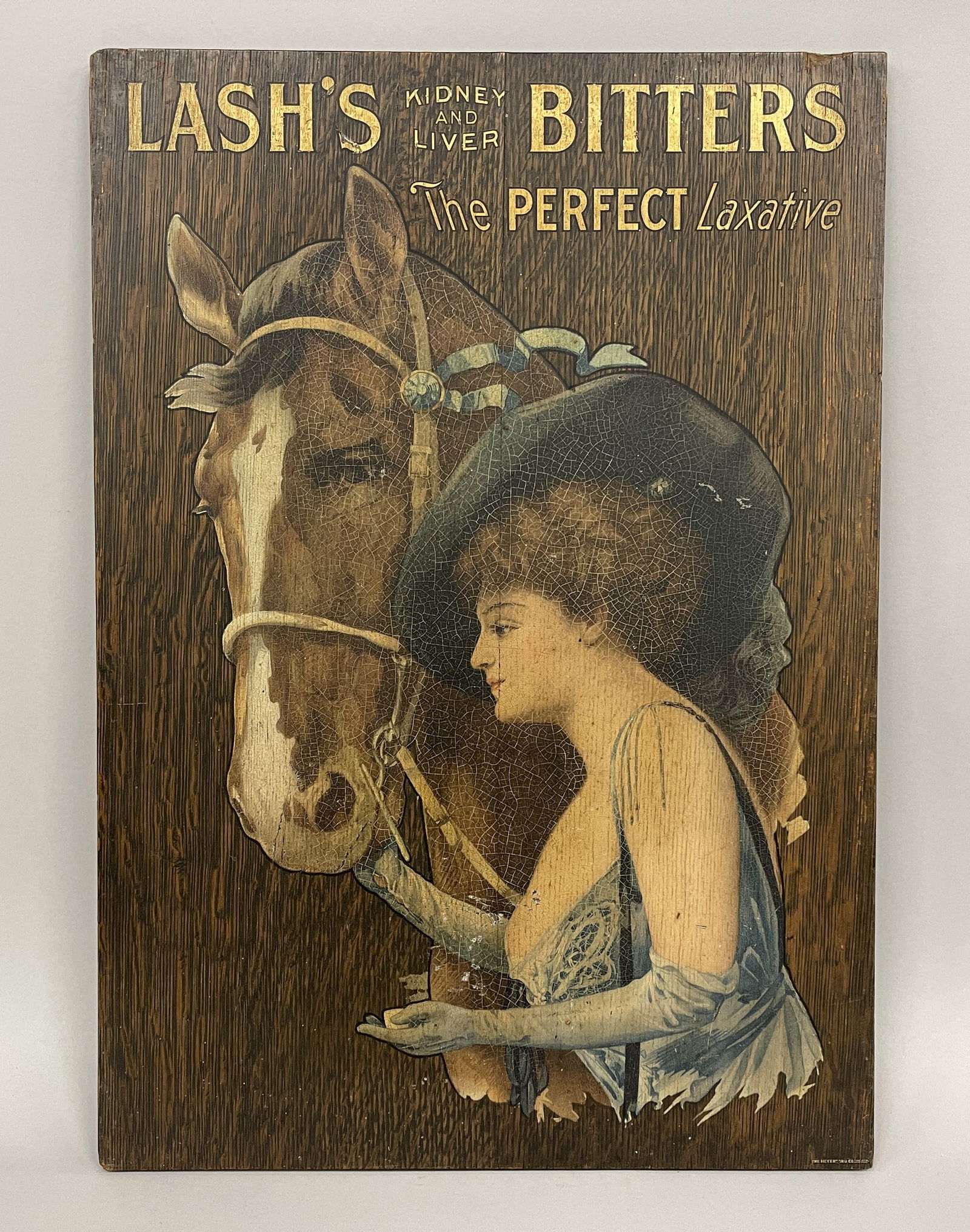 BITTERS ADVERTISING SIGN: BITTERS ADVERTISING SIGN Vibrant colors, finely crazed surfaces, on tin, late 19th C, excellent condition.