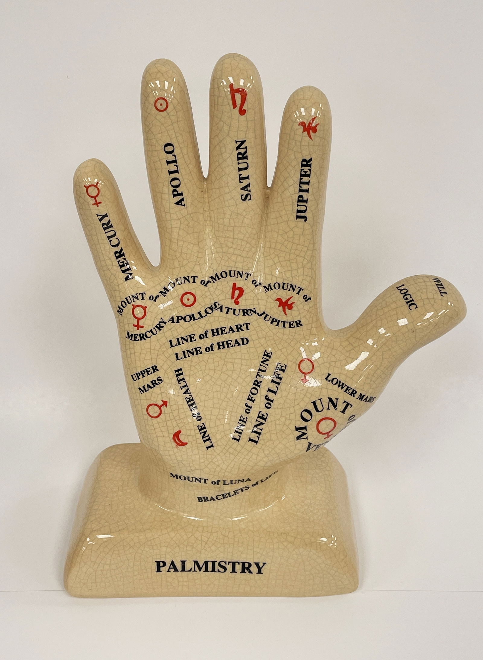 PALMISTRY HAND FIGURE: PALMISTRY HAND FIGURE Glazed earthenware, hollow cast. Excellent Condition.