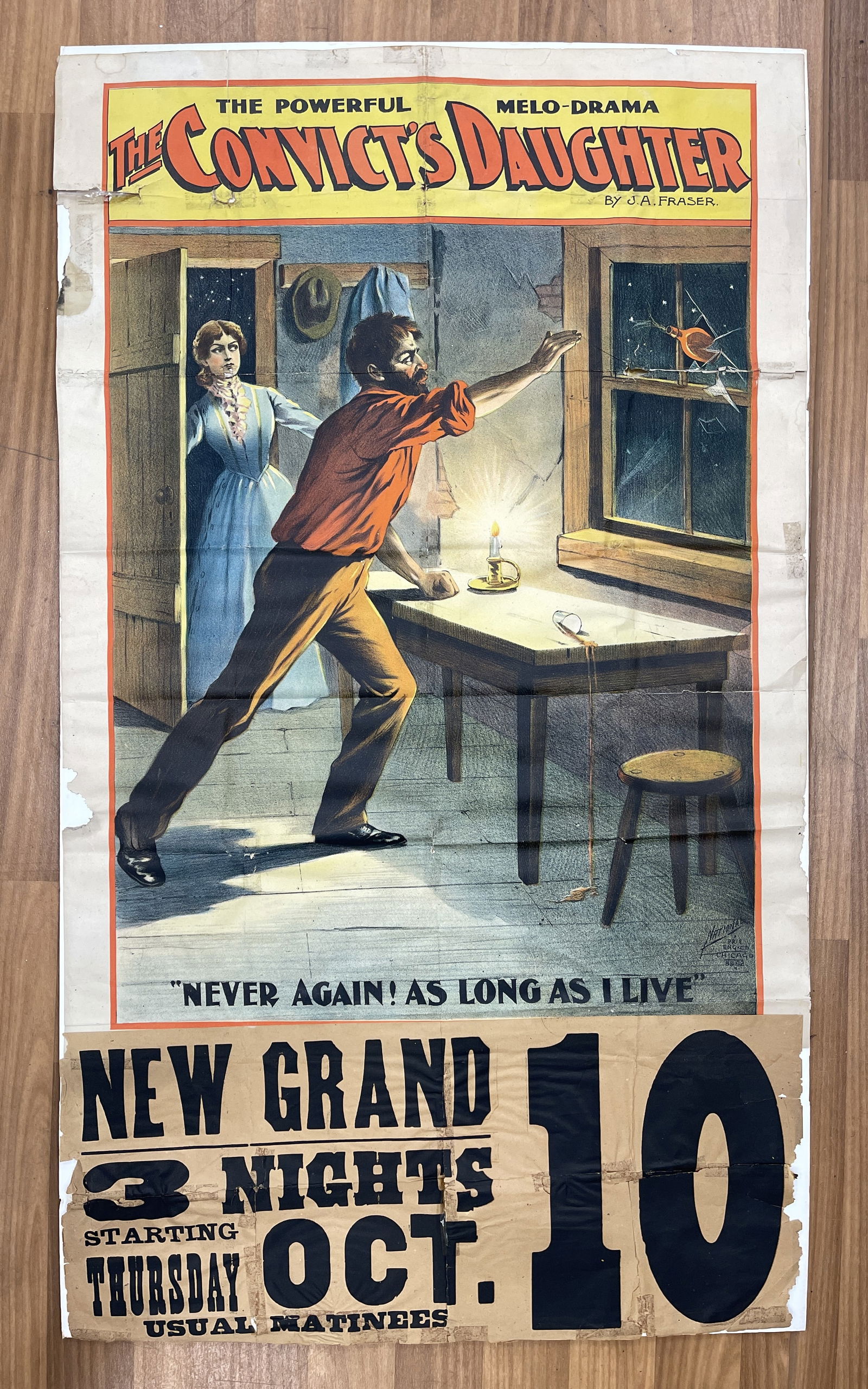 MOVIE BROADSIDE C 1912: MOVIE BROADSIDE C 1912, vibrant colors, edge wear, otherwise excellent condition, modern framed.