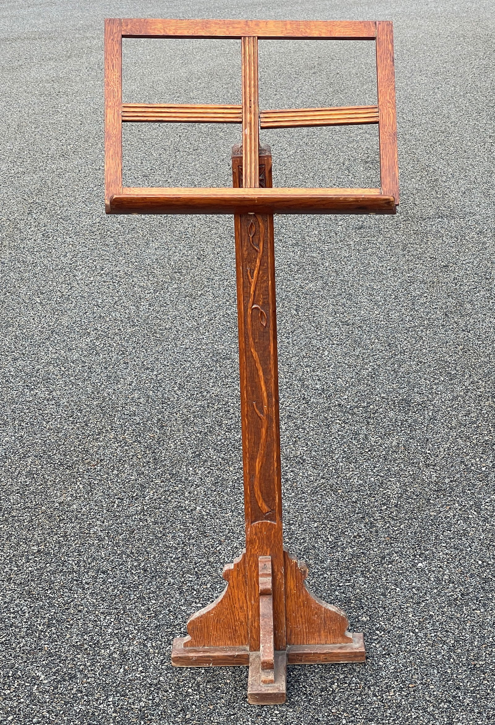 CARVED LECTERN: CARVED LECTERN Flower & leafage carved pedestal, original finish, oak, C 1900