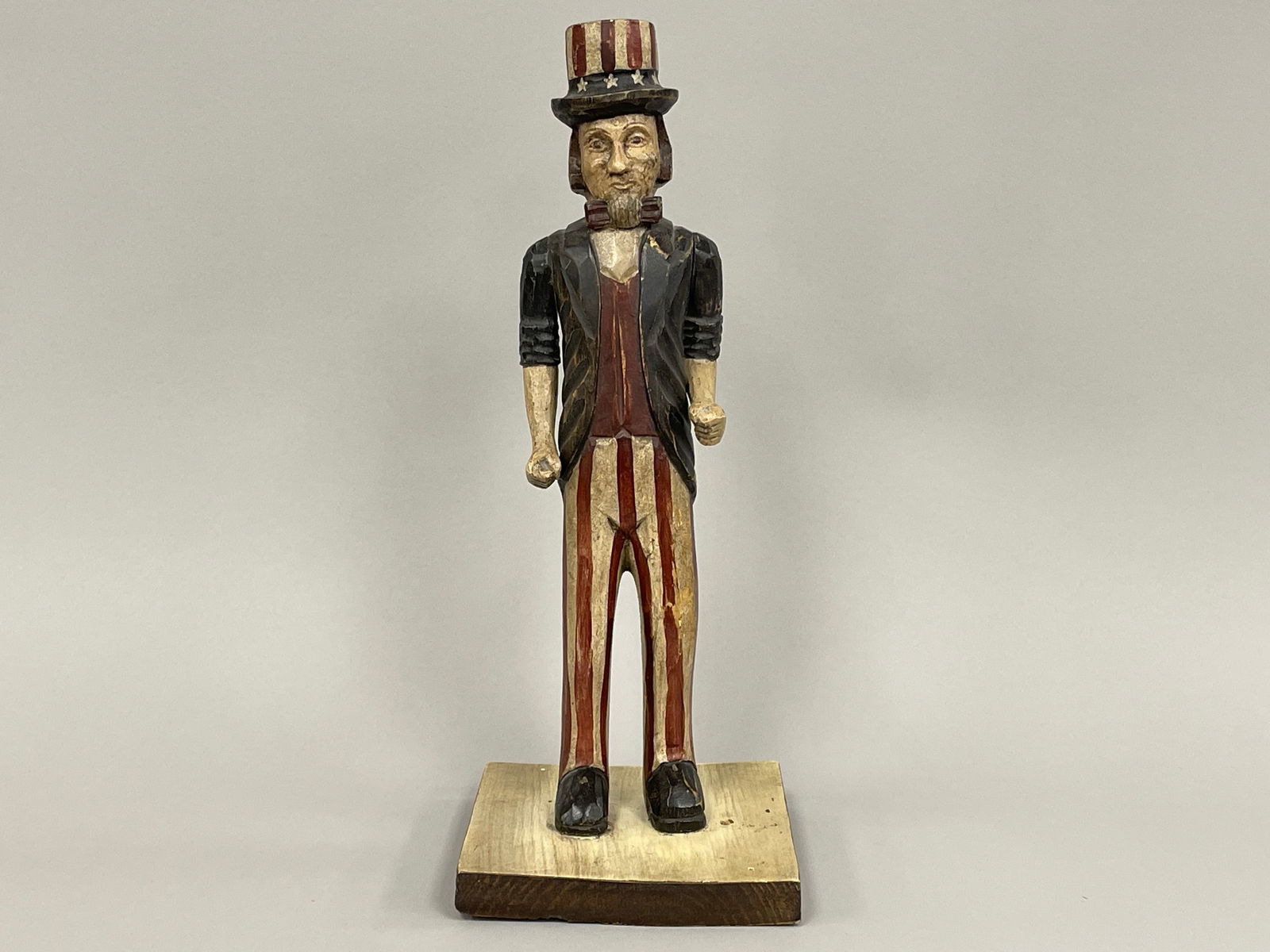 UNCLE SAM CARVING: UNCLE SAM CARVING Vibrant original paint, full bodied, wood, mid 20th C, excellent condition.