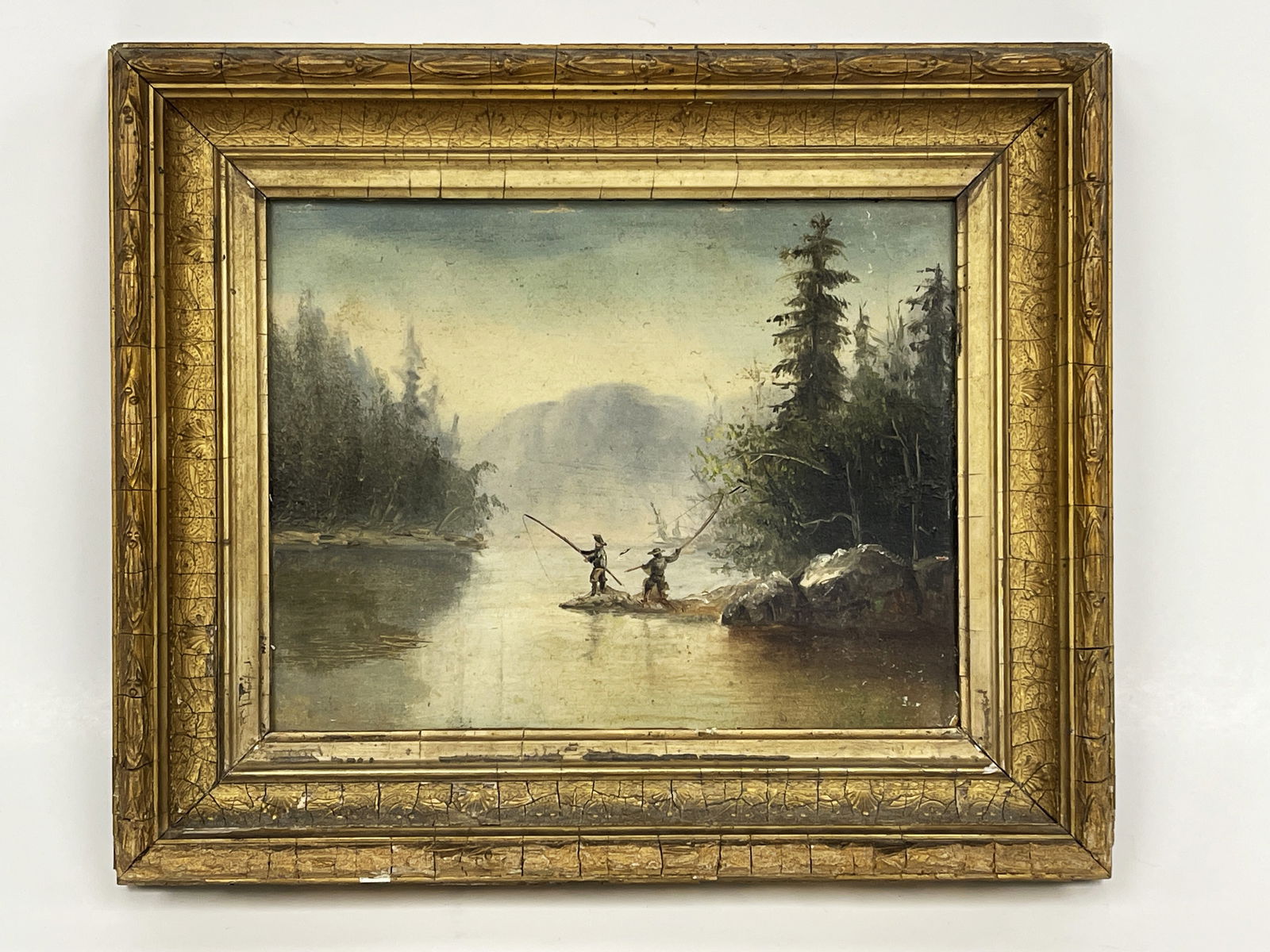 PAINTING, 2 FISHERMEN: PAINTING, 2 FISHERMEN O/AB, late 19th C, excellent condition.