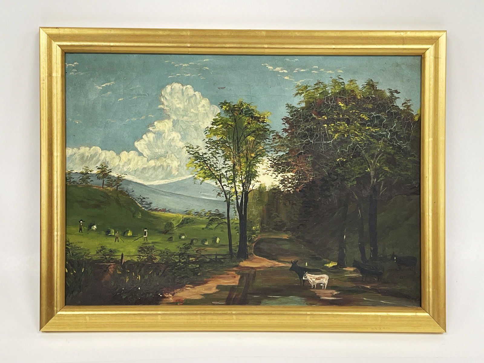 PAINTING, FARMYARD WITH OXEN: PAINTING, FARMYARD WITH OXEN O/AB, late 19th C, excellent condition.