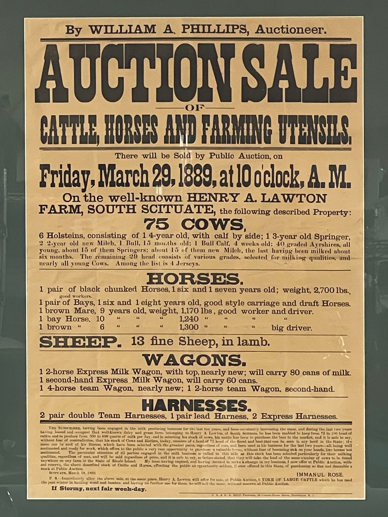AUCTION BROADSIDE, 1889 - 6