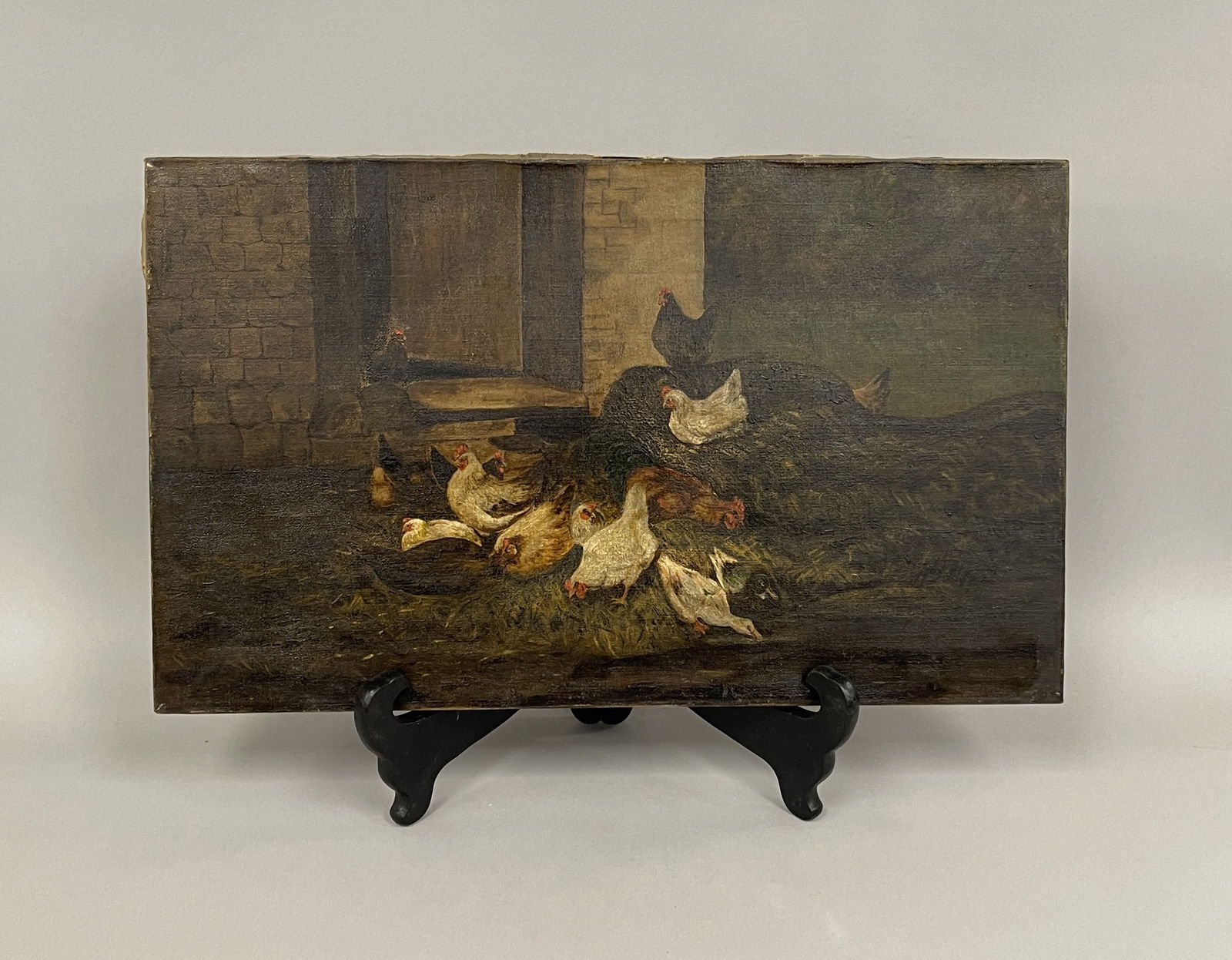 PAINTING, CHICKENS: PAINTING, CHICKENS O/C, 19th C, excellent condition.