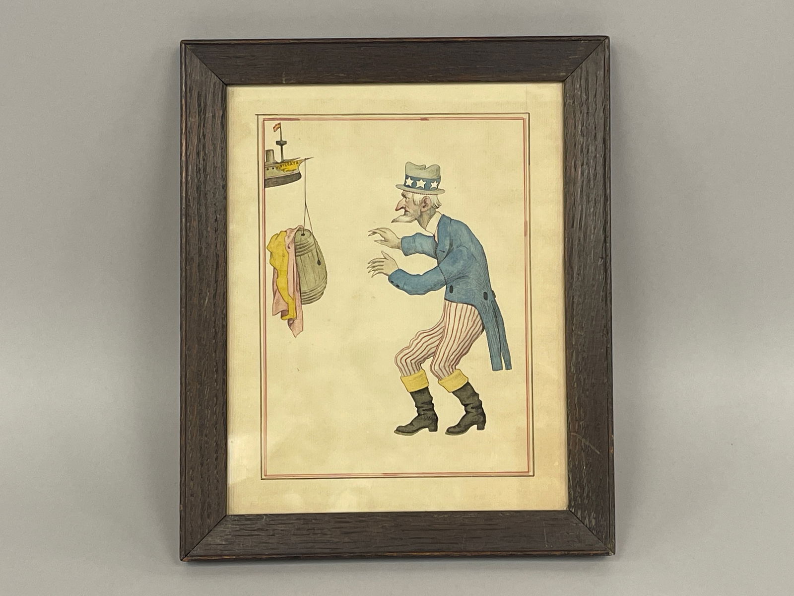 UNCLE SAM PAINTING: UNCLE SAM PAINTING Watercolor on paper, vibrant colors, 19th C, excellent condition.