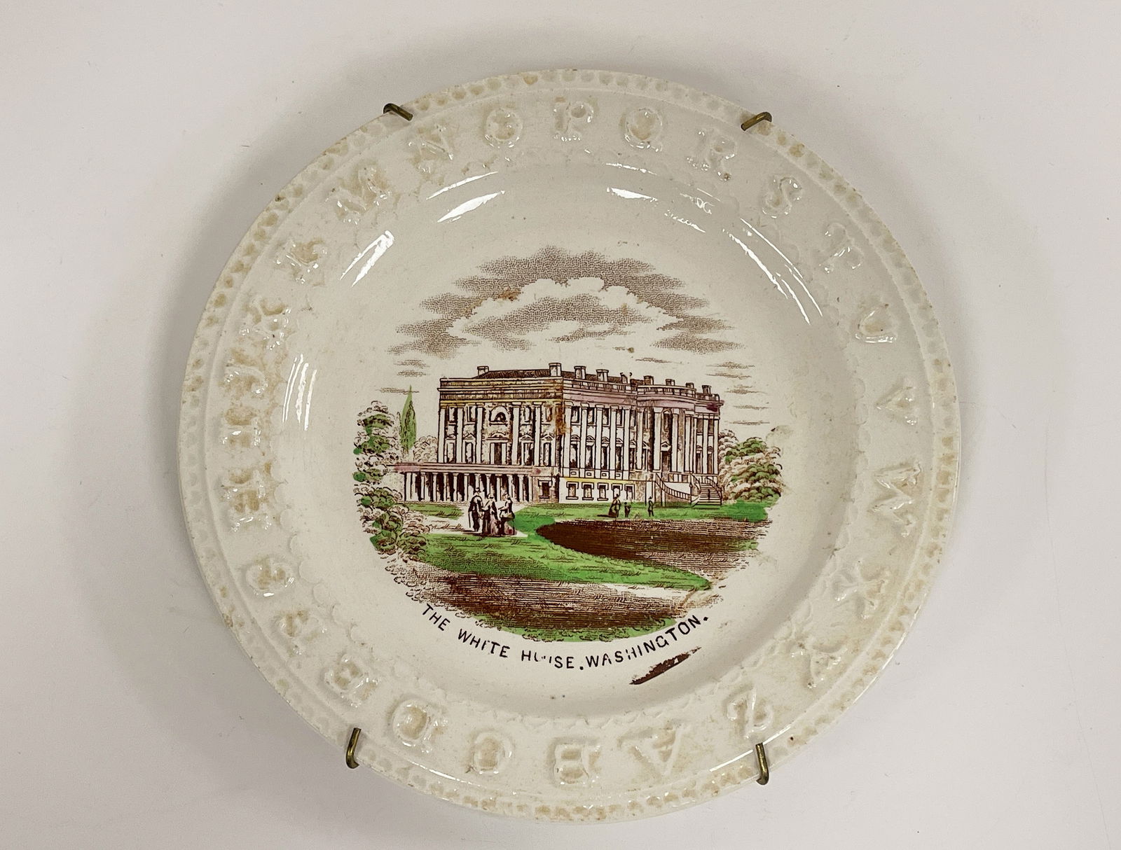 ALPHABET PLATE, WHITE HOUSE: ALPHABET PLATE, WHITE HOUSE Glazed ceramic, excellent condition.