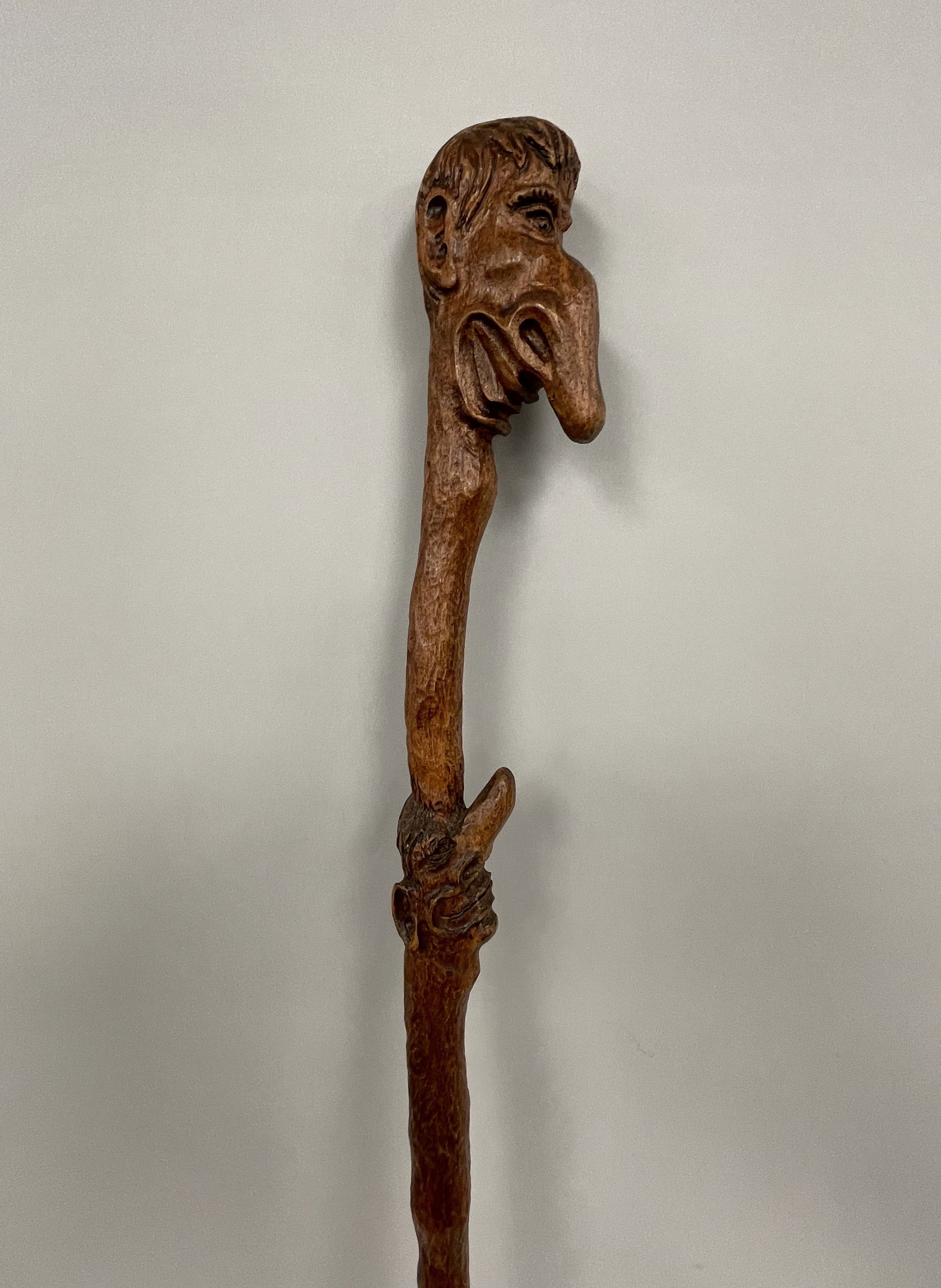 CARICATURES WALKING STICK: CARICATURES WALKING STICK Well detailed carvings, original surfaces, late 19th C, excellent condition.