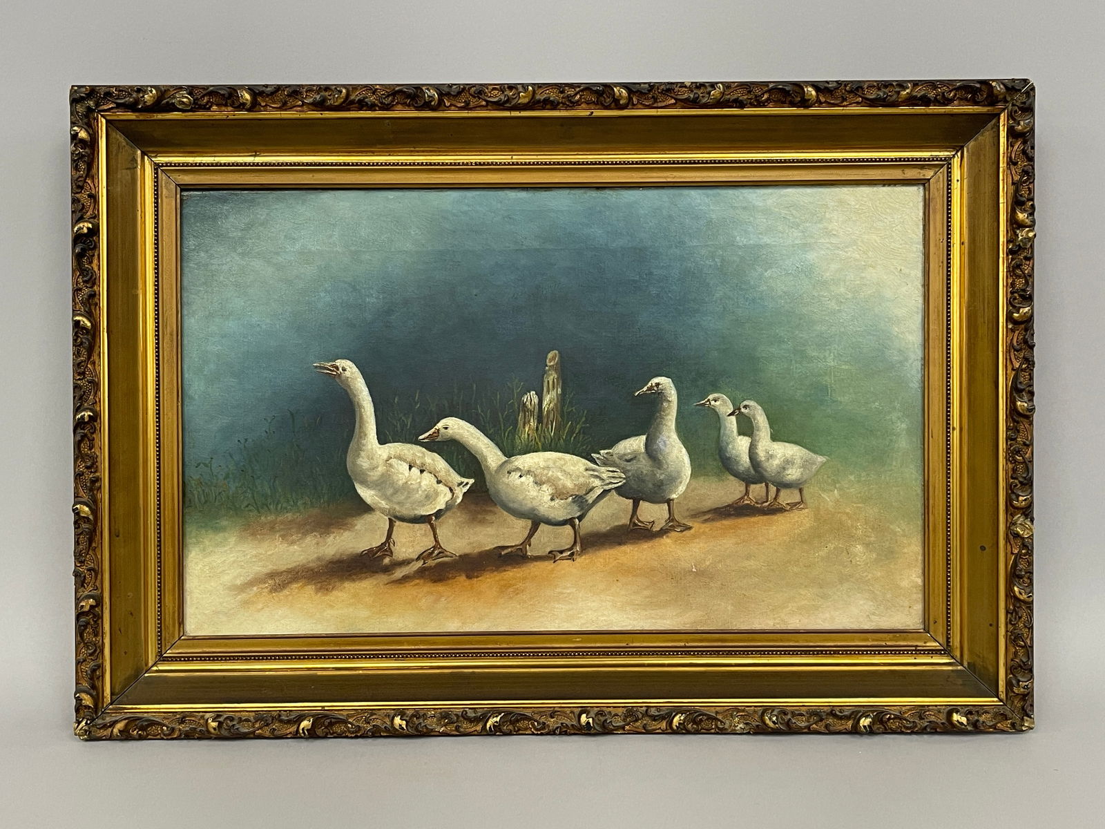 DUCKS PAINTING: DUCKS PAINTING O/C, late 19th C, excellent condition.