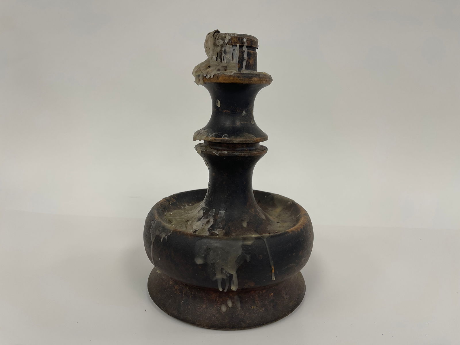 TURNED WOOD BASE 17THC CANDLESTICK - 2
