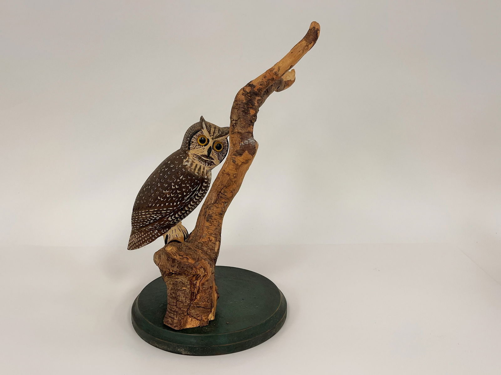 CUTE LITTLE OWL CARVING IN REALISTIC PAINT ON A TREE BRANCH (1 of 4)