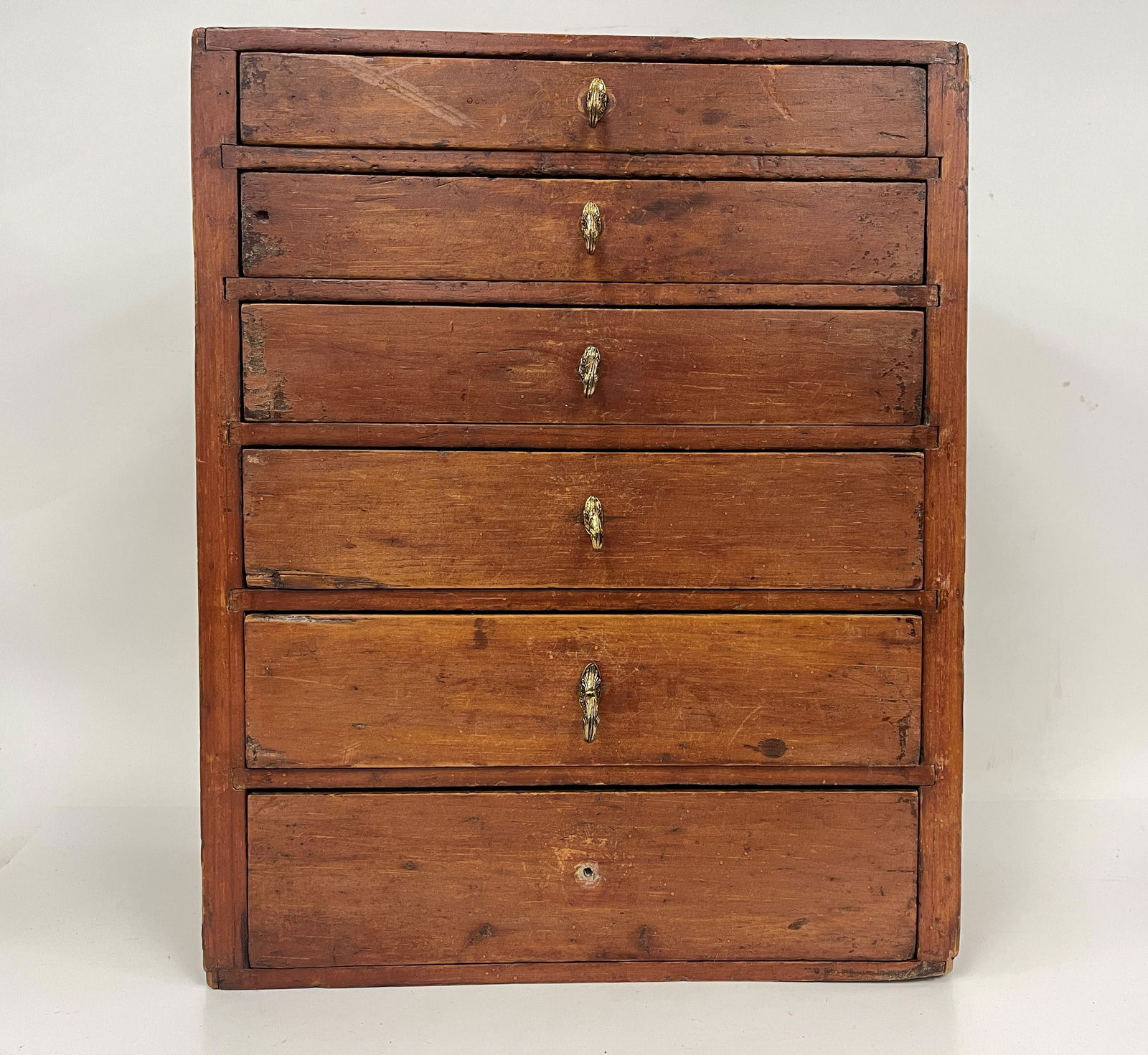 19TH C 6 DOOR TABLE TOP SPICE CHEST PINE & POPLAR C.1840 (1 of 5)