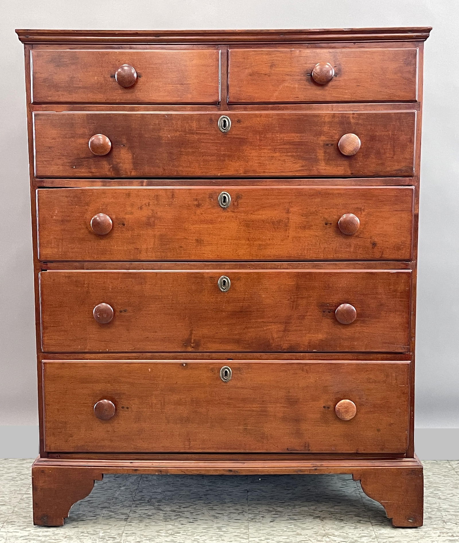18TH C MAPLE TALL CHEST, 1770 ORIGINAL BRACKET BASE (1 of 5)