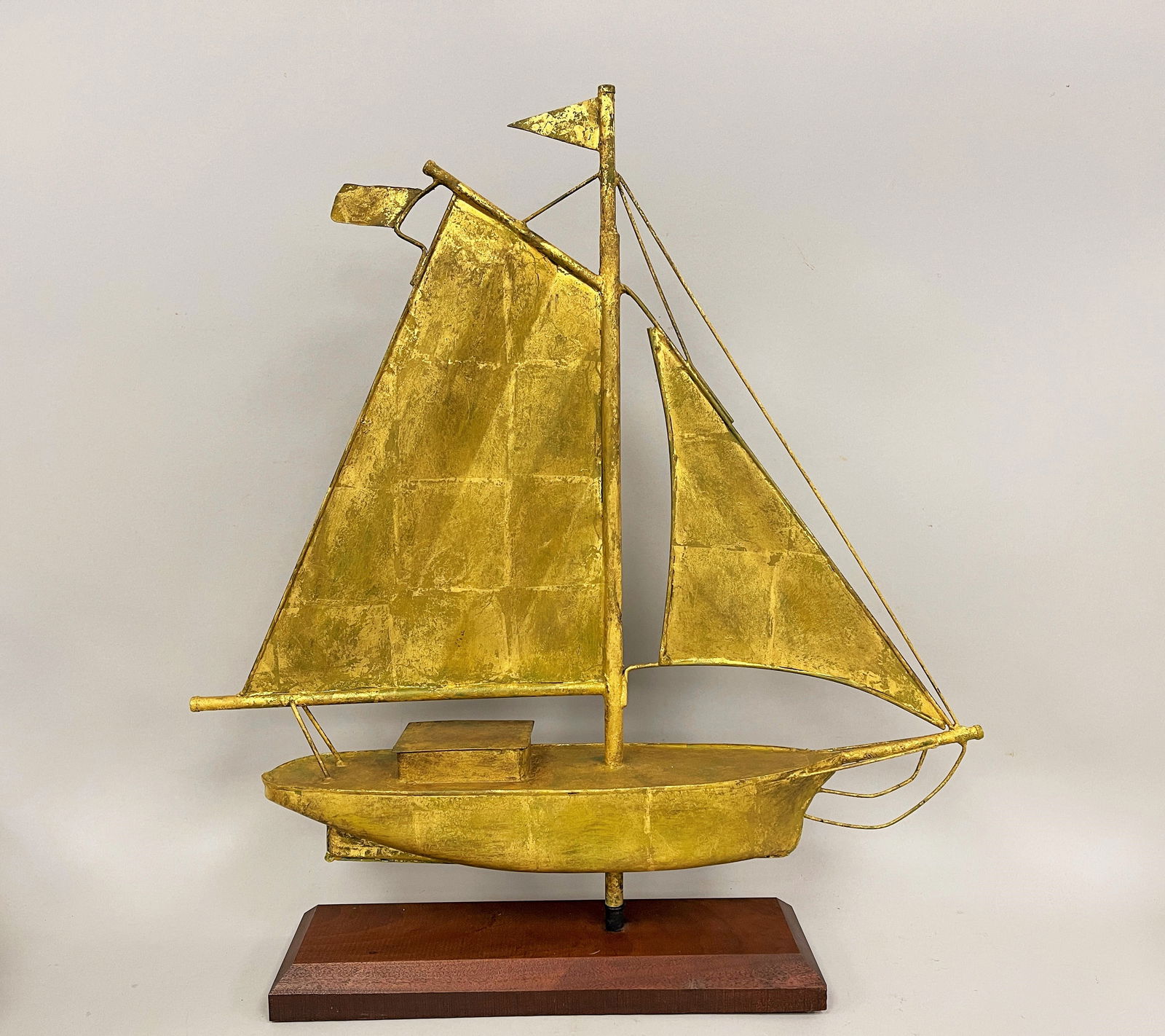 SLOOP WEATHERVANE , MOLDED COPPER WITH GRAIN GILDED SURFACE OVERALL CONDITION (1 of 4)