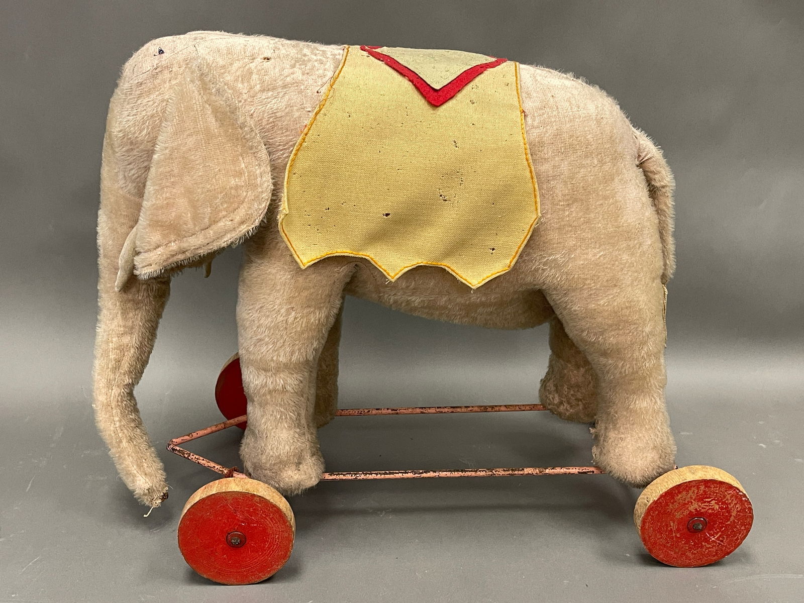 EARLY STUFFED ELEPHANT ON WHEELS (1 of 4)