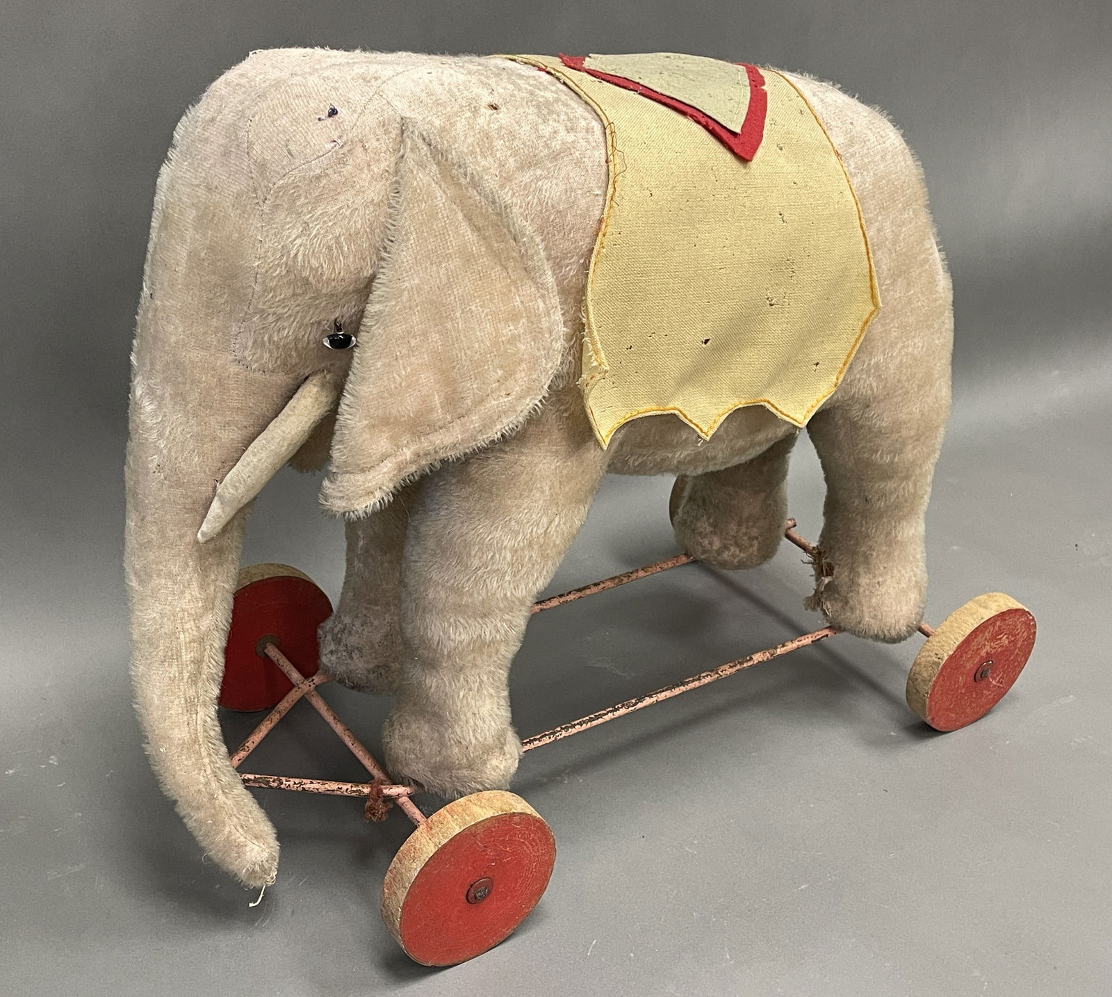 EARLY STUFFED ELEPHANT ON WHEELS - 2