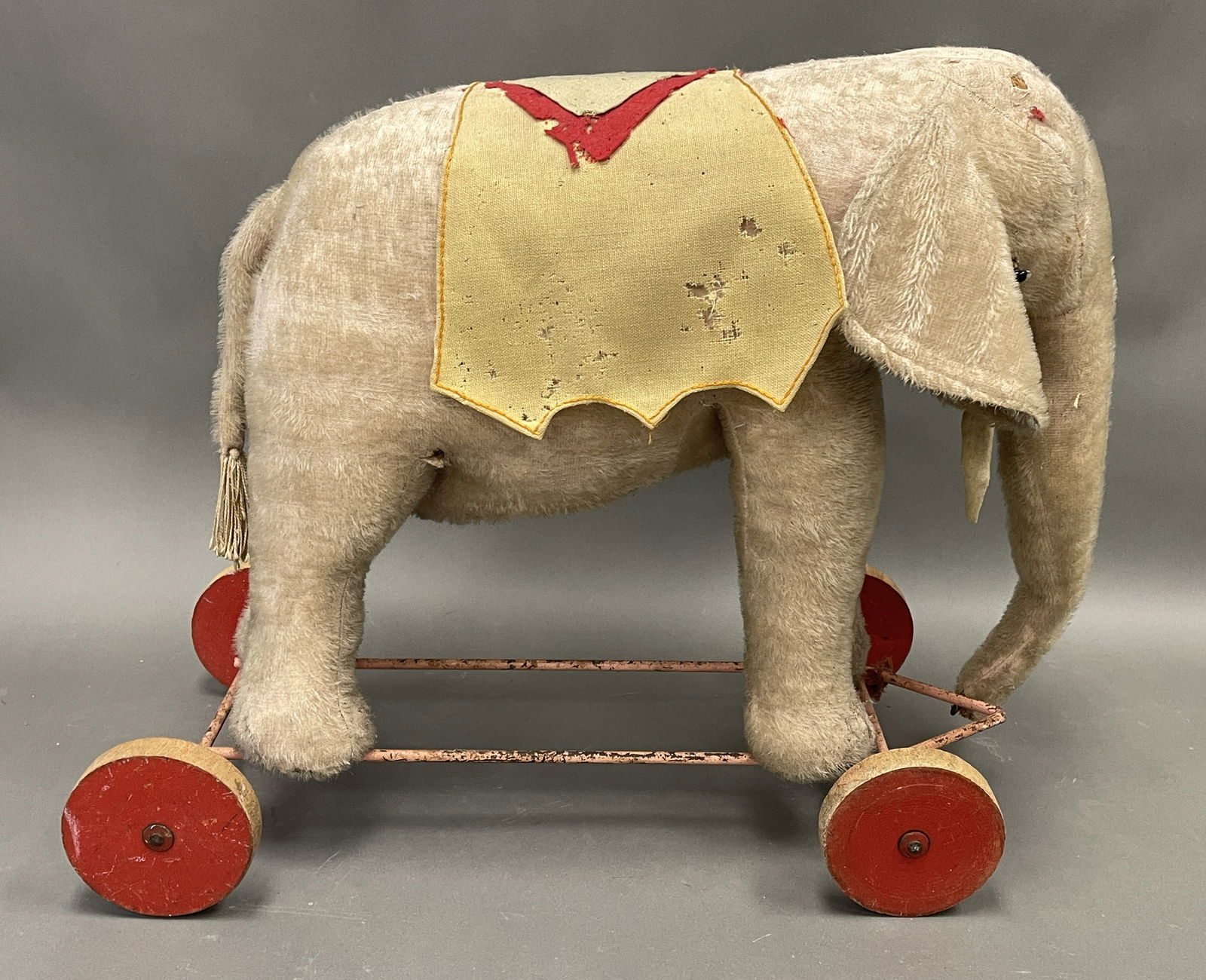 EARLY STUFFED ELEPHANT ON WHEELS - 3