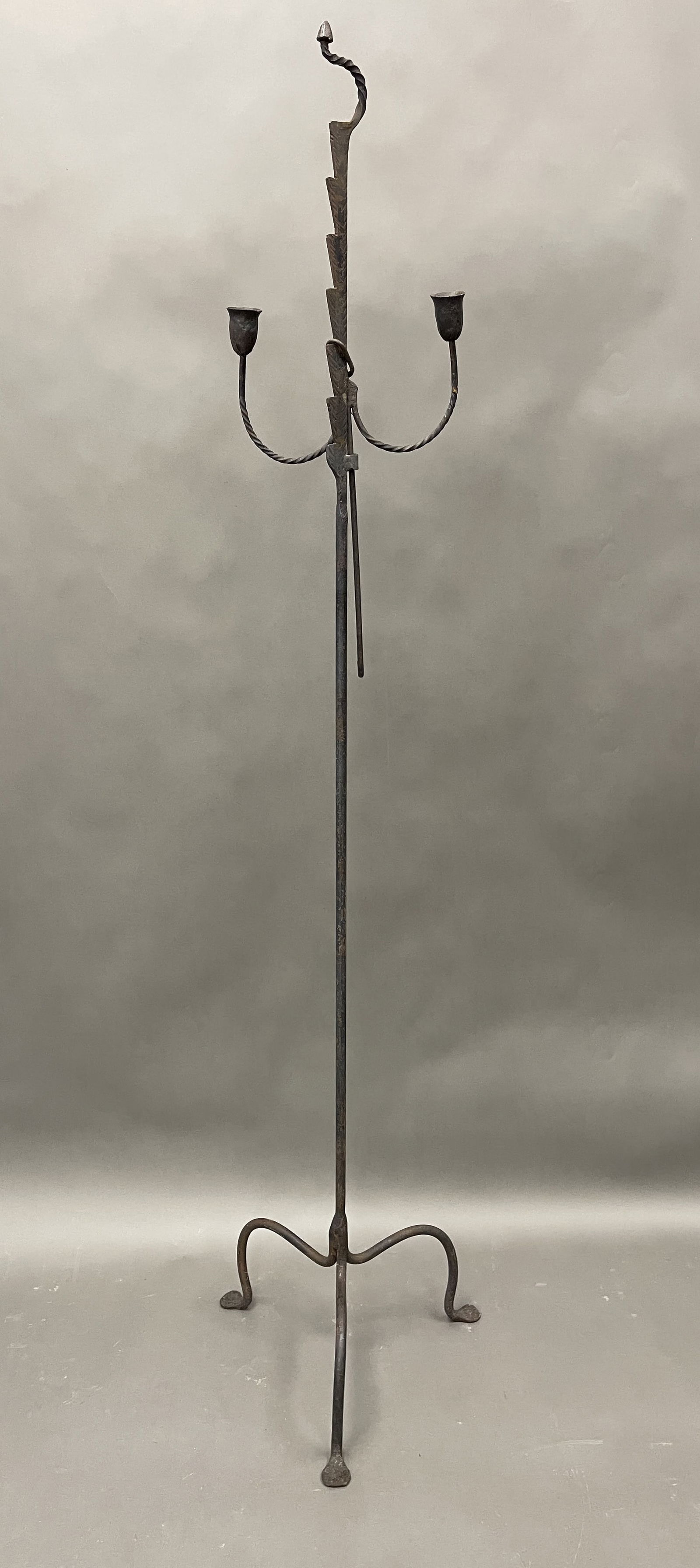 19TH C ADJUSTABLE DOUBLE CANDLEHOLDER: 19TH C ADJUSTABLE DOUBLE CANDLE HOLDER 61" X 10"