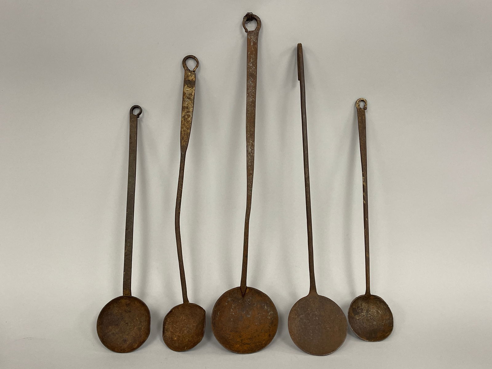GROUP OF 5 FORGED IRON HEARTH SPOONS (1 of 4)