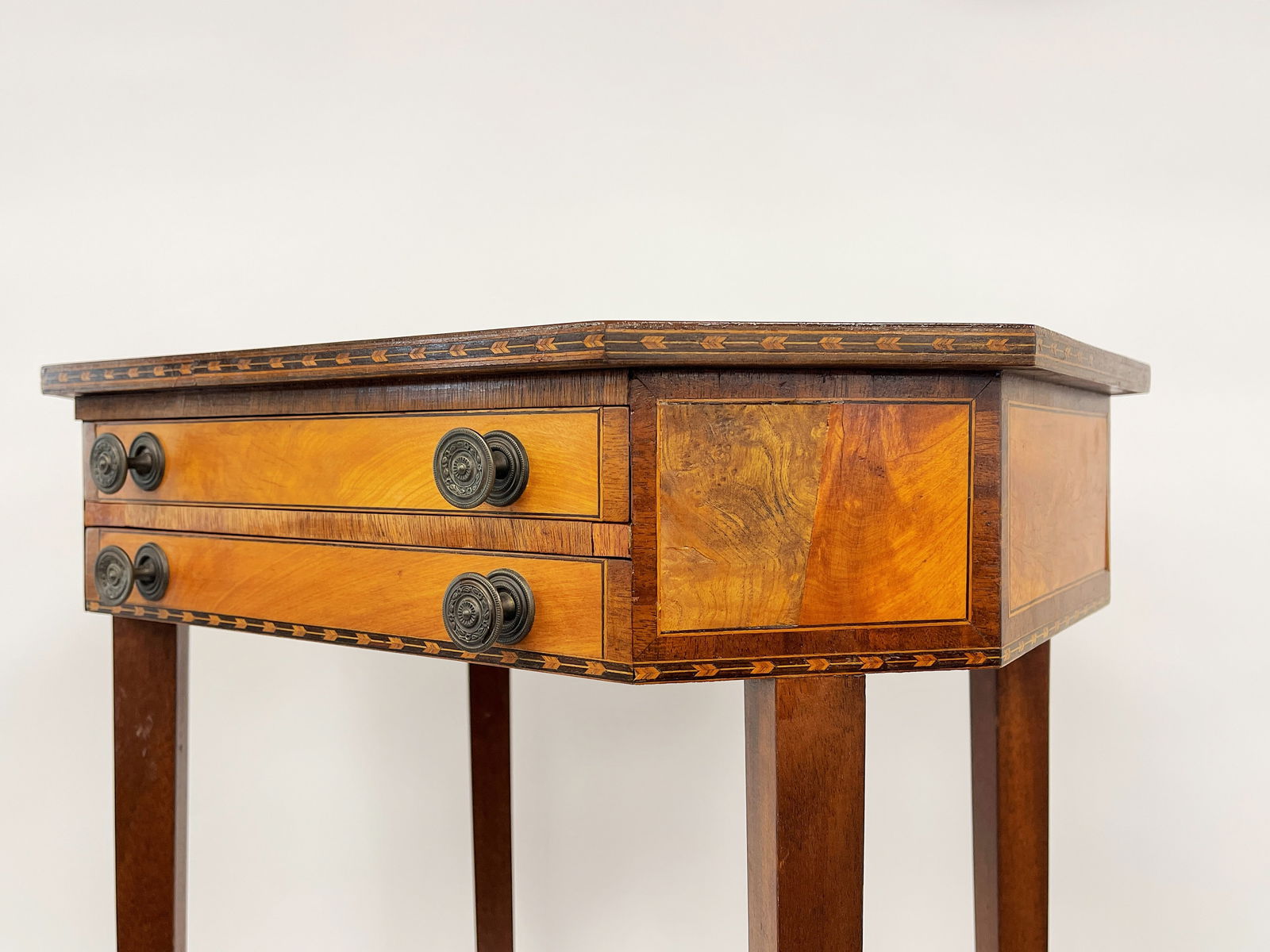 TWO DRAWER OCTAGONAL INLAYED STAND - 6