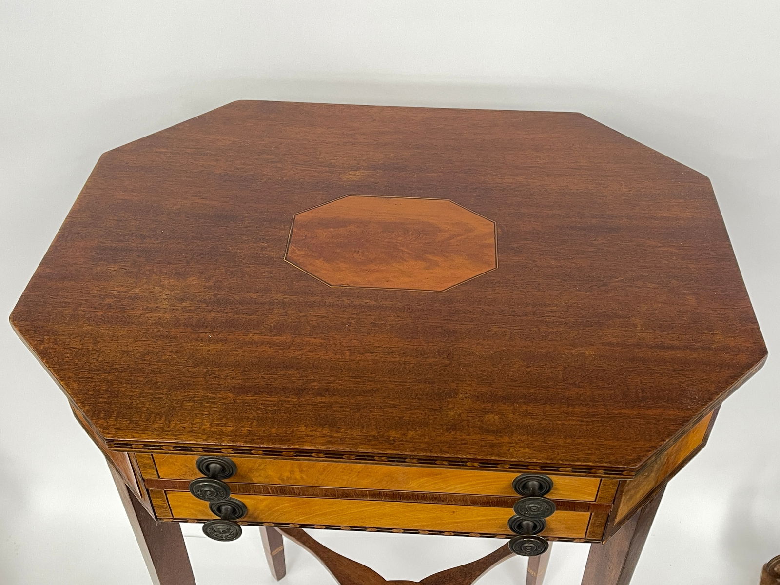 TWO DRAWER OCTAGONAL INLAYED STAND - 7