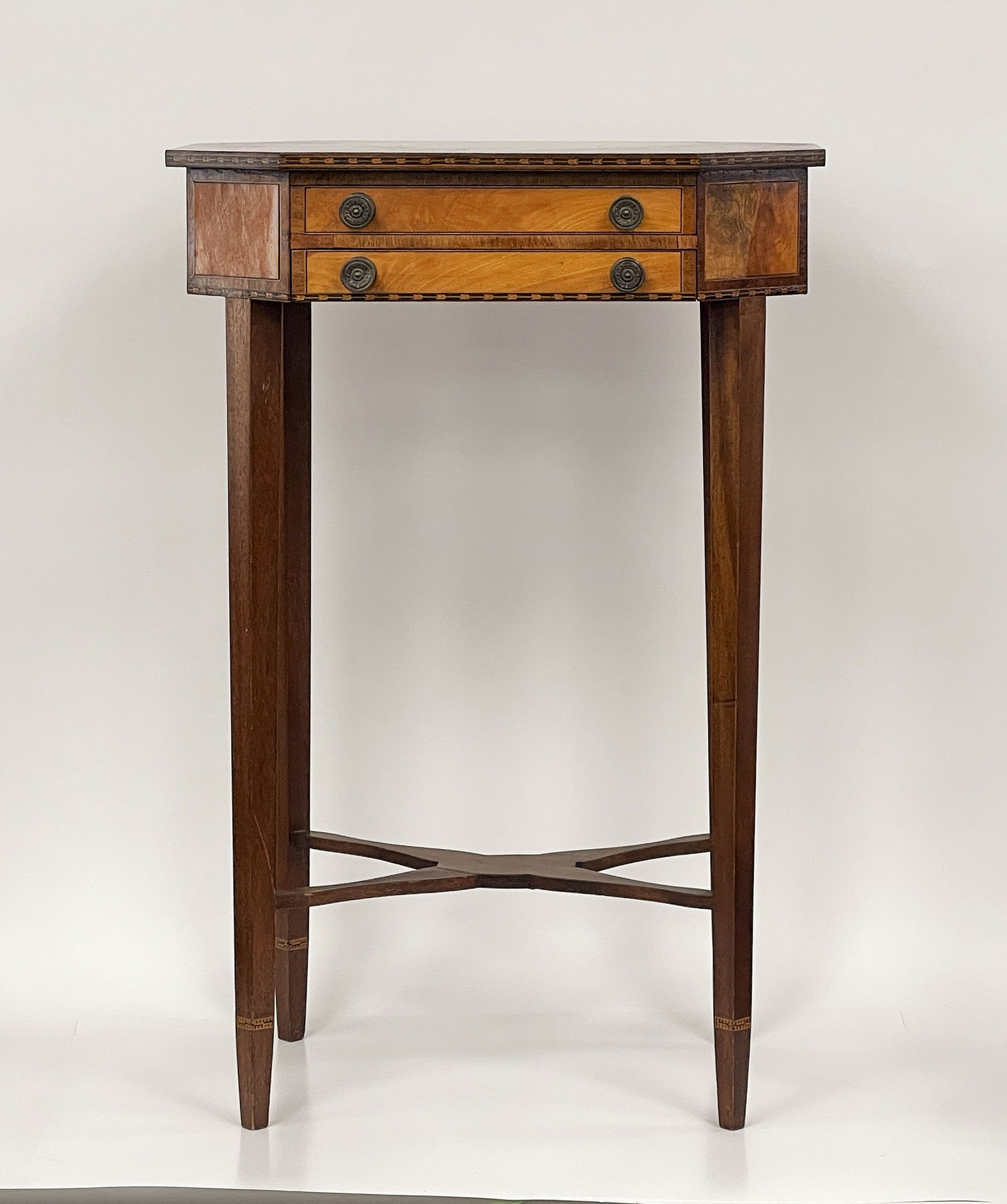 TWO DRAWER OCTAGONAL INLAYED STAND - 8