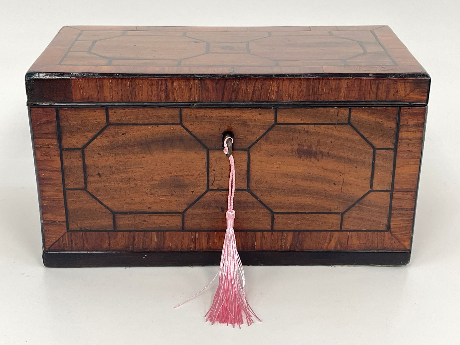 MAHOGANY INLAID 19TH C ENGLISH TEA CADDY MAHOGANY WITH EBONY INLAYS (1 of 6)