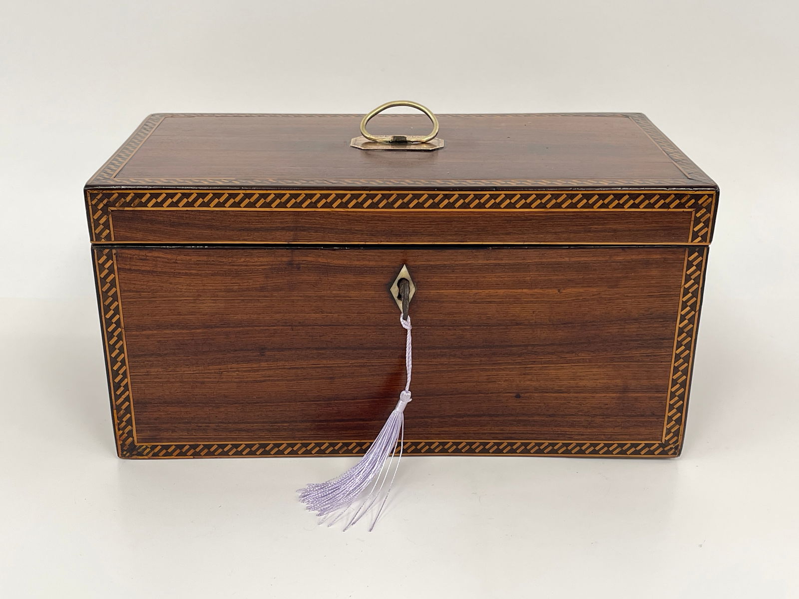LARGE 19TH C TEA CADDY ROSEWOOD WITH 2 GLASS CONTAINERS (1 of 7)