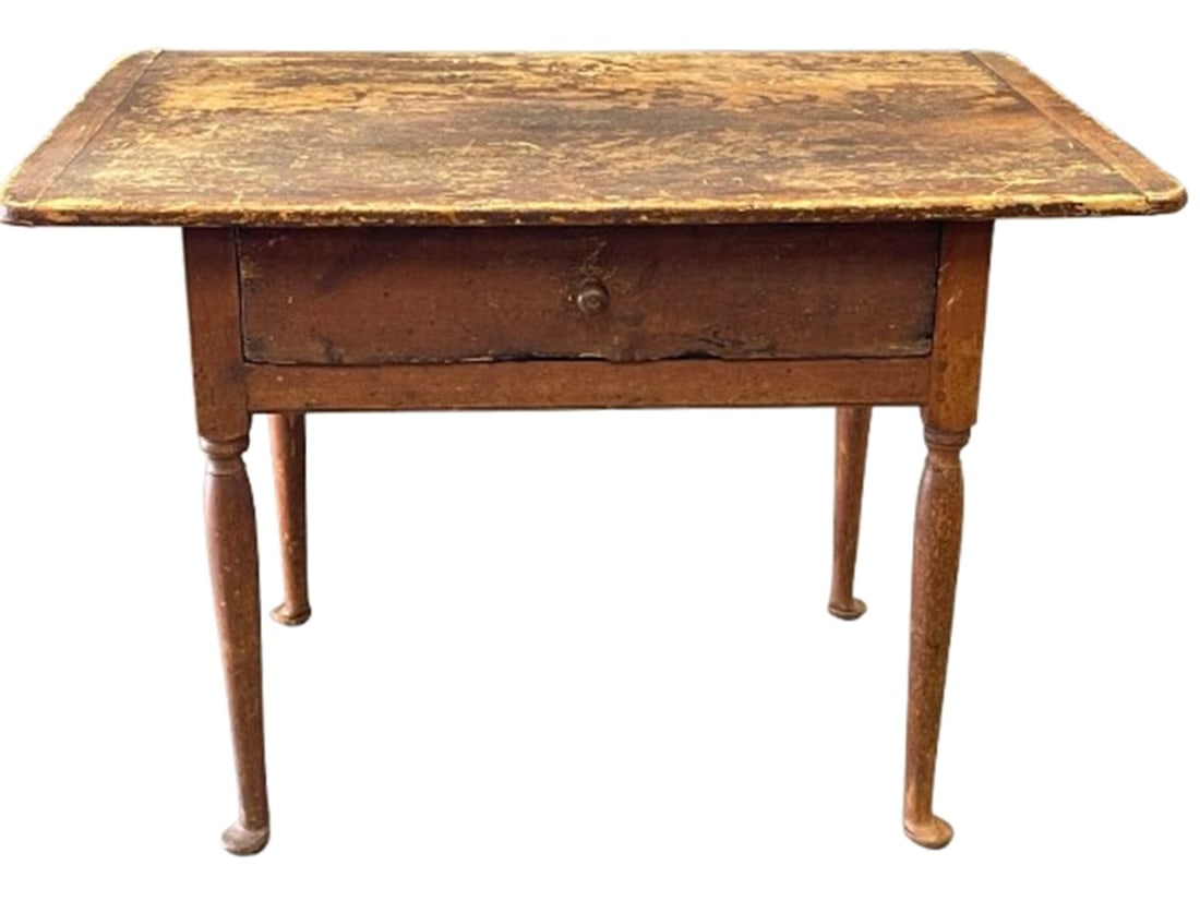EARLY QUEEN ANNE LEGGED TAVERN TABLE IN THE OLD RED W/ ORIGINAL DRAWER & TOP (1 of 9)