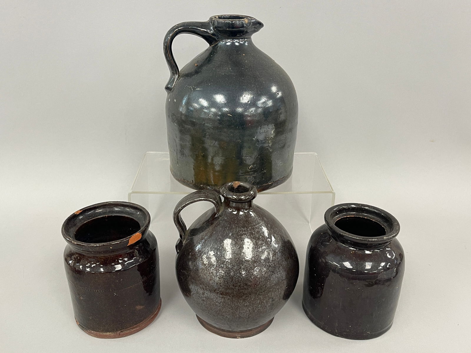 4 MISC REDWARE TWO JUGS, TWO JARS - 5