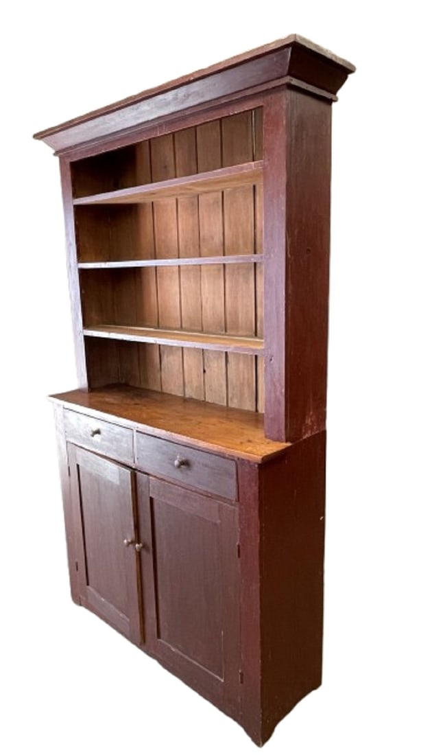19TH C PAINTED STEP BACK CUPBOARD - 2