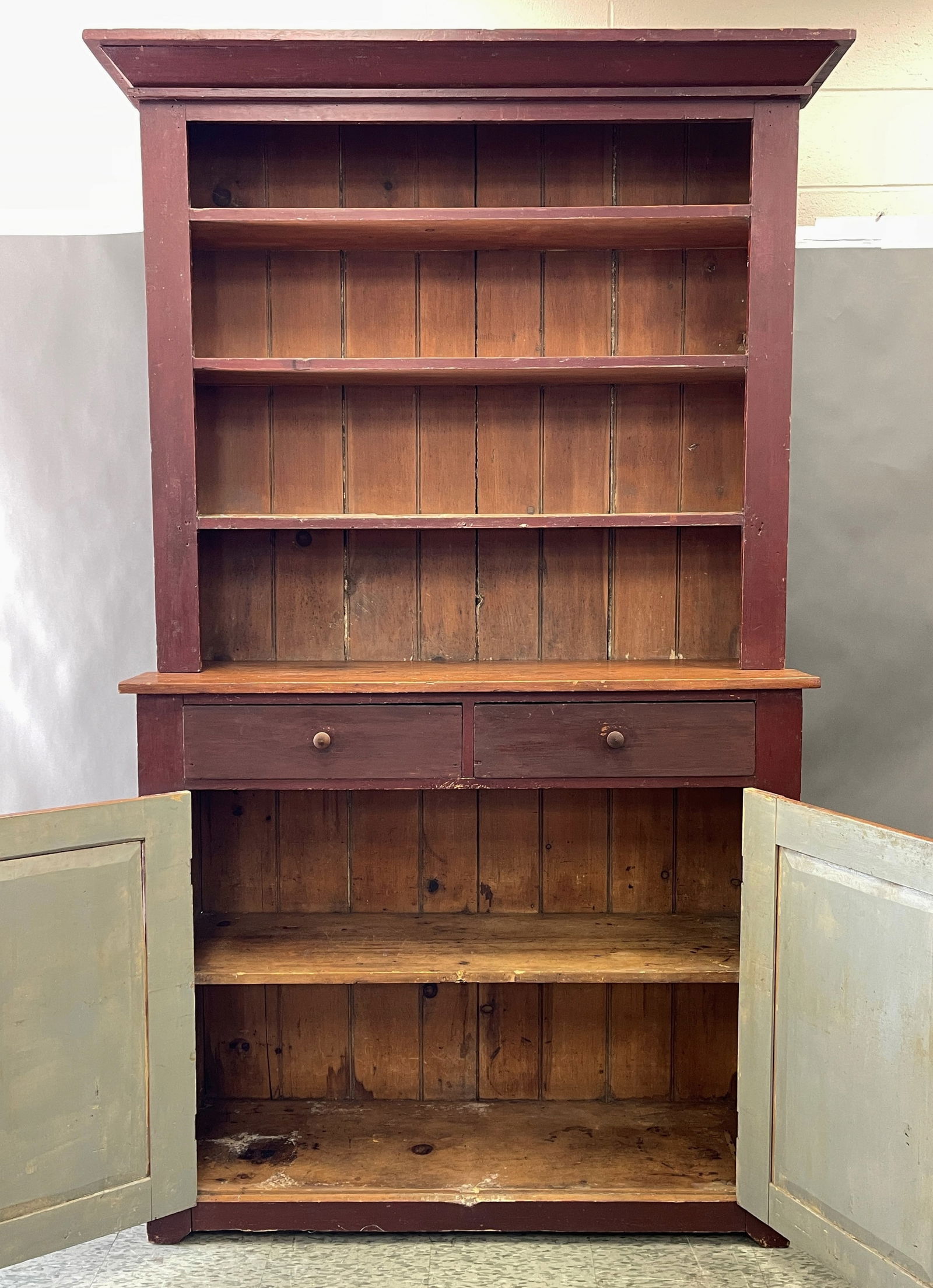 19TH C PAINTED STEP BACK CUPBOARD - 4