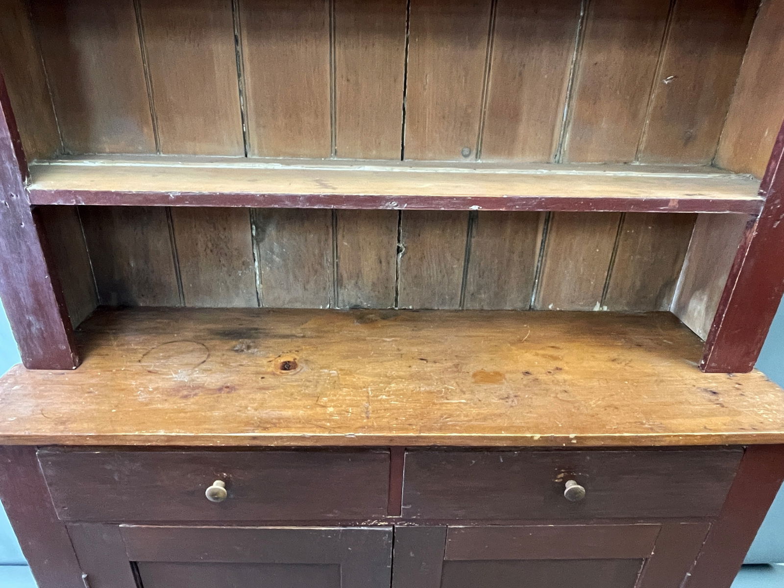 19TH C PAINTED STEP BACK CUPBOARD - 5