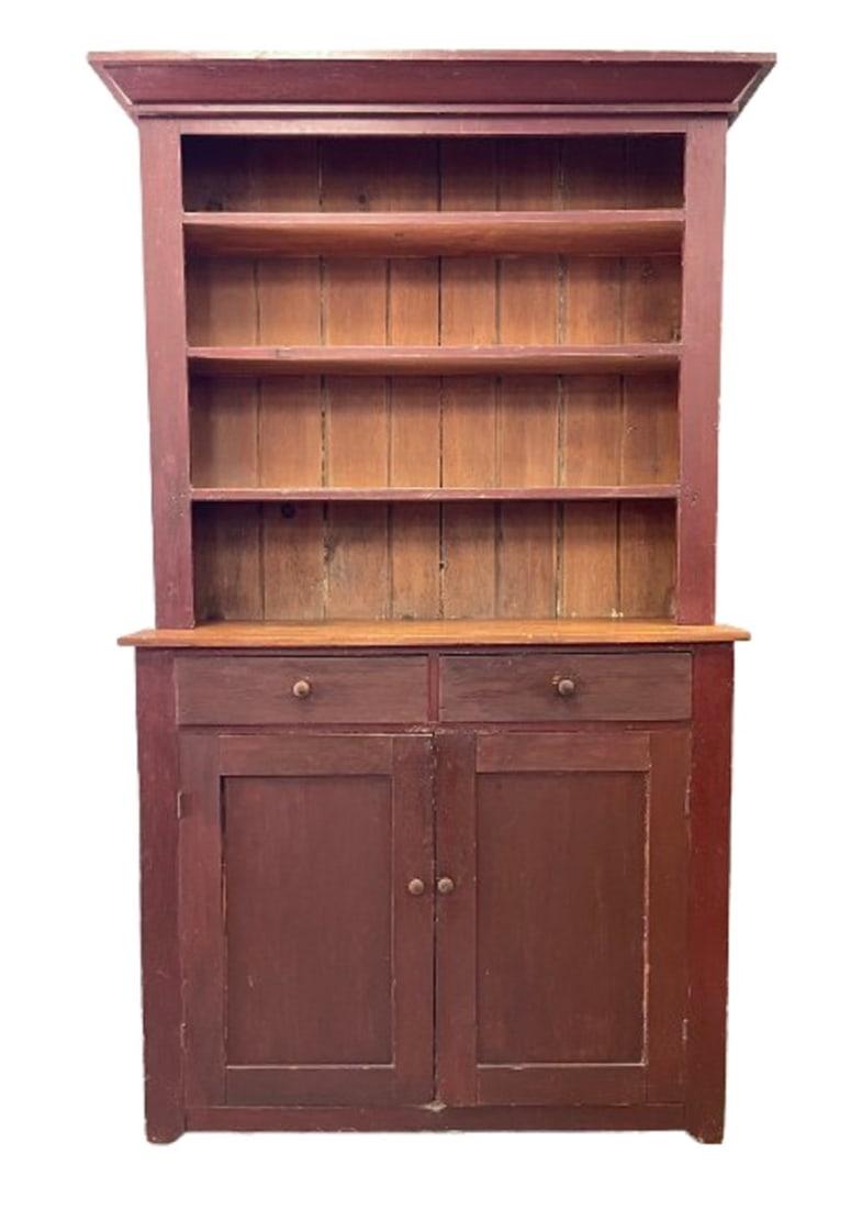 19TH C PAINTED STEP BACK CUPBOARD - 6