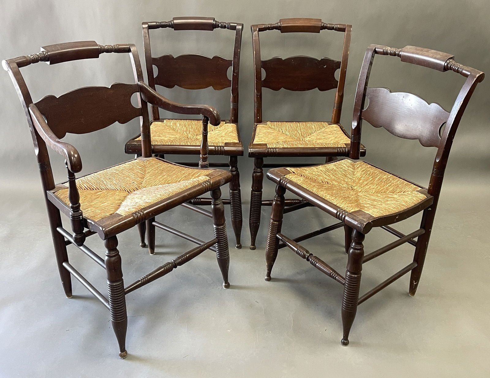 SET OF FOUR PILLOW BACK SIDE CHAIRS: SET OF FOUR PILLOW BACK SIDE CHAIRS