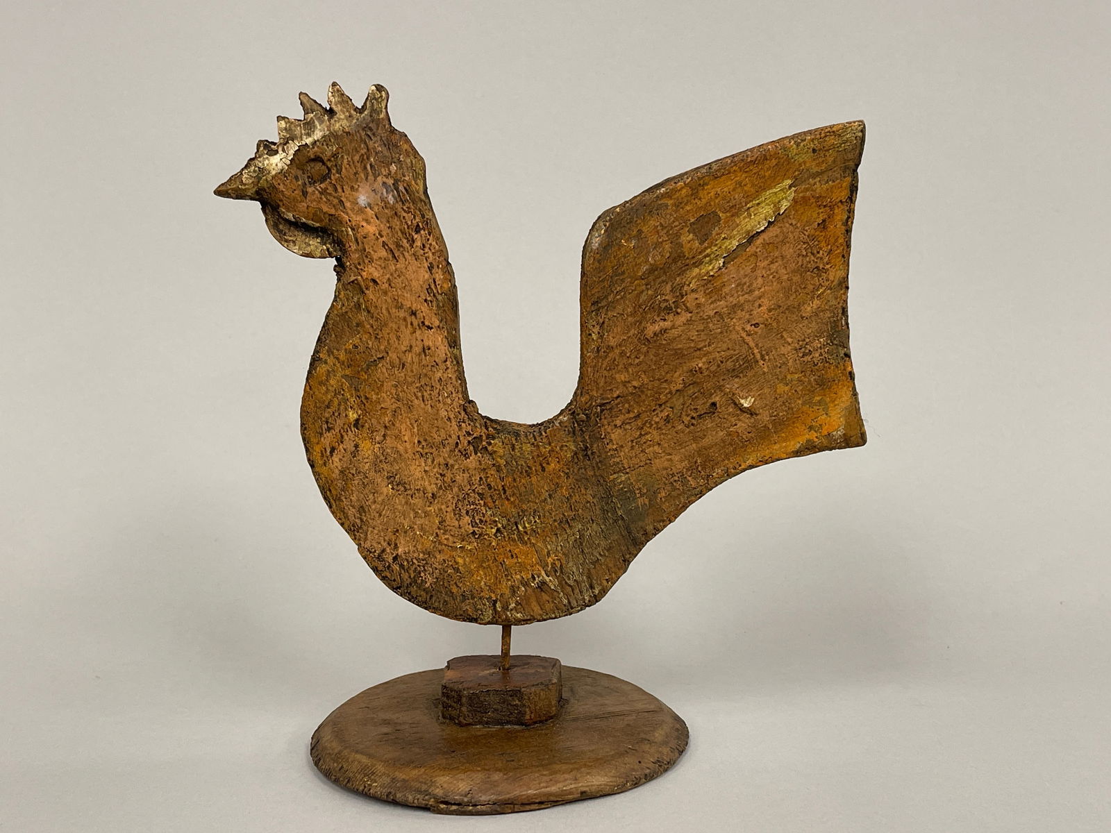 CARVED WOODEN PAINTED CHICKEN ON STAND (1 of 3)