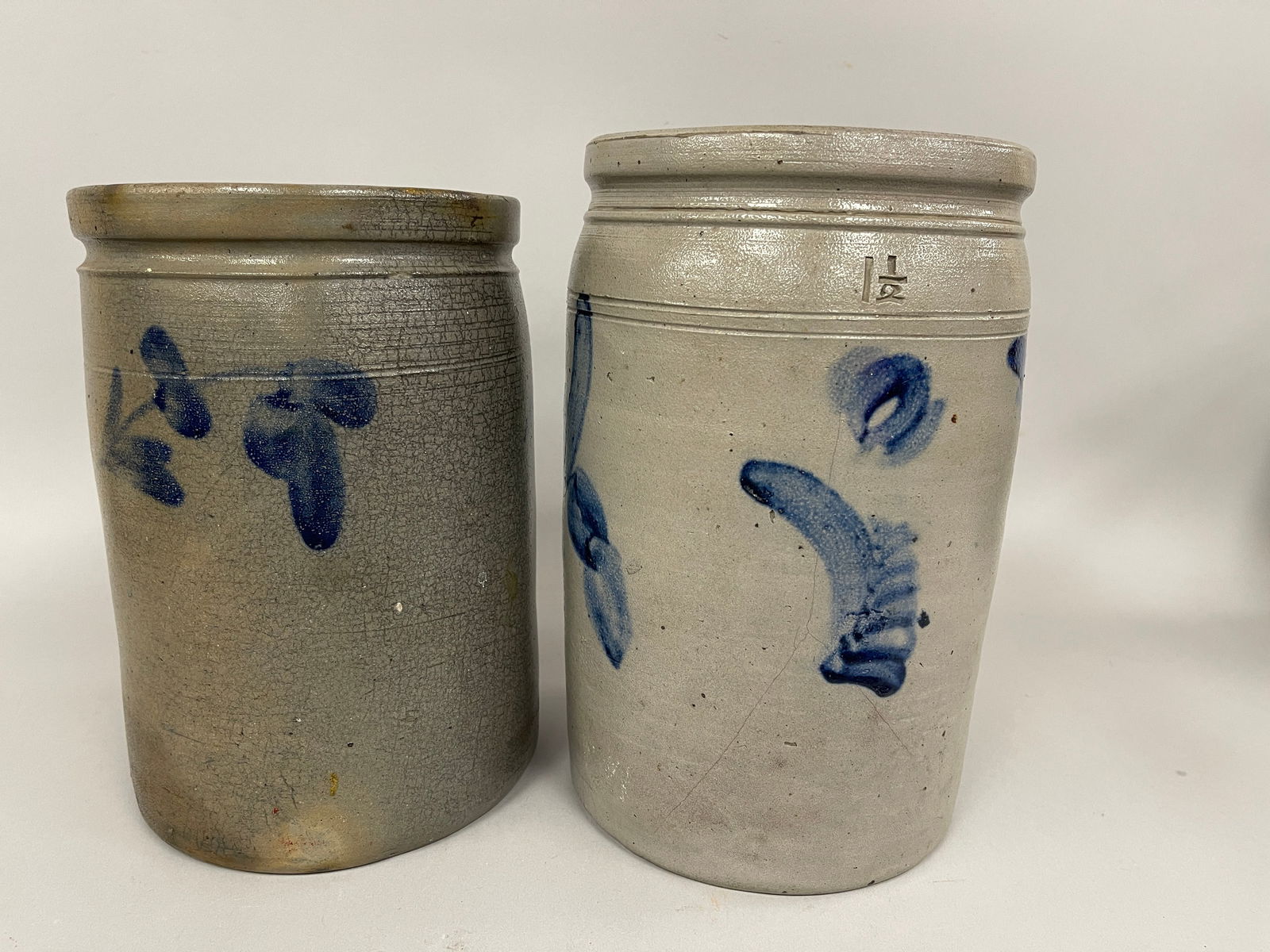 TWO BLUE DECORATIVE CROCKS - 4