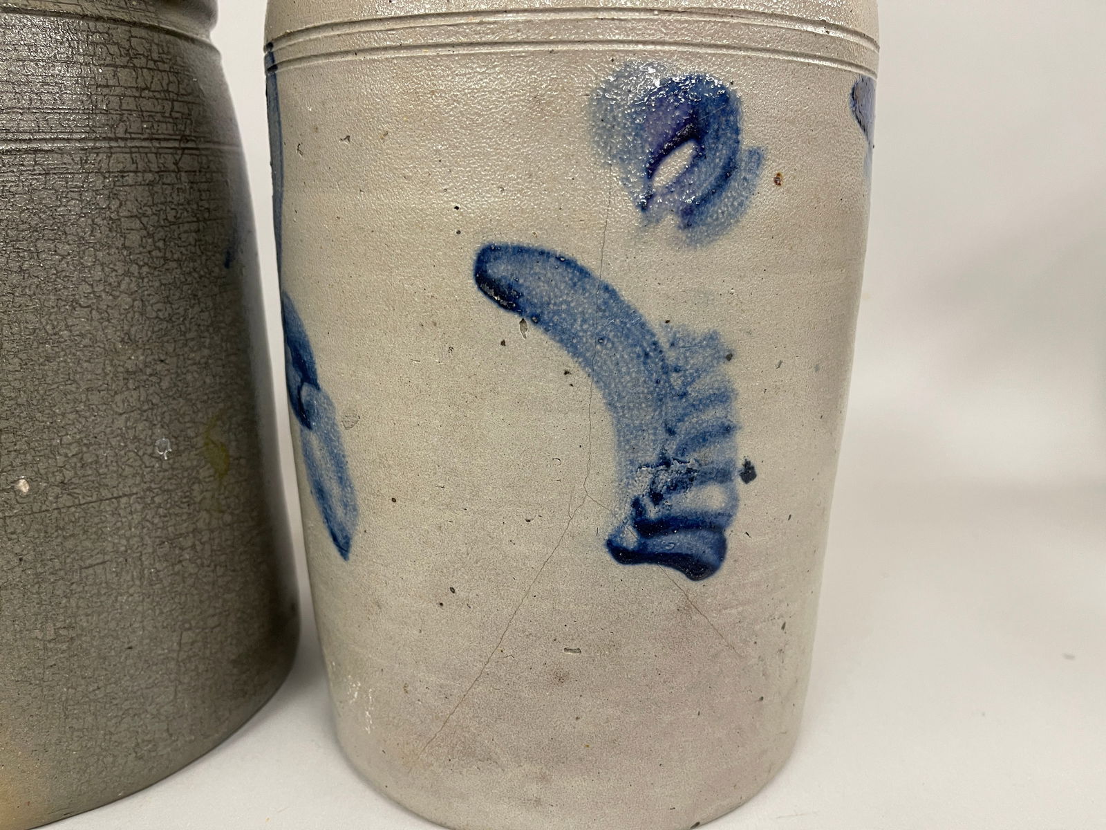 TWO BLUE DECORATIVE CROCKS - 5