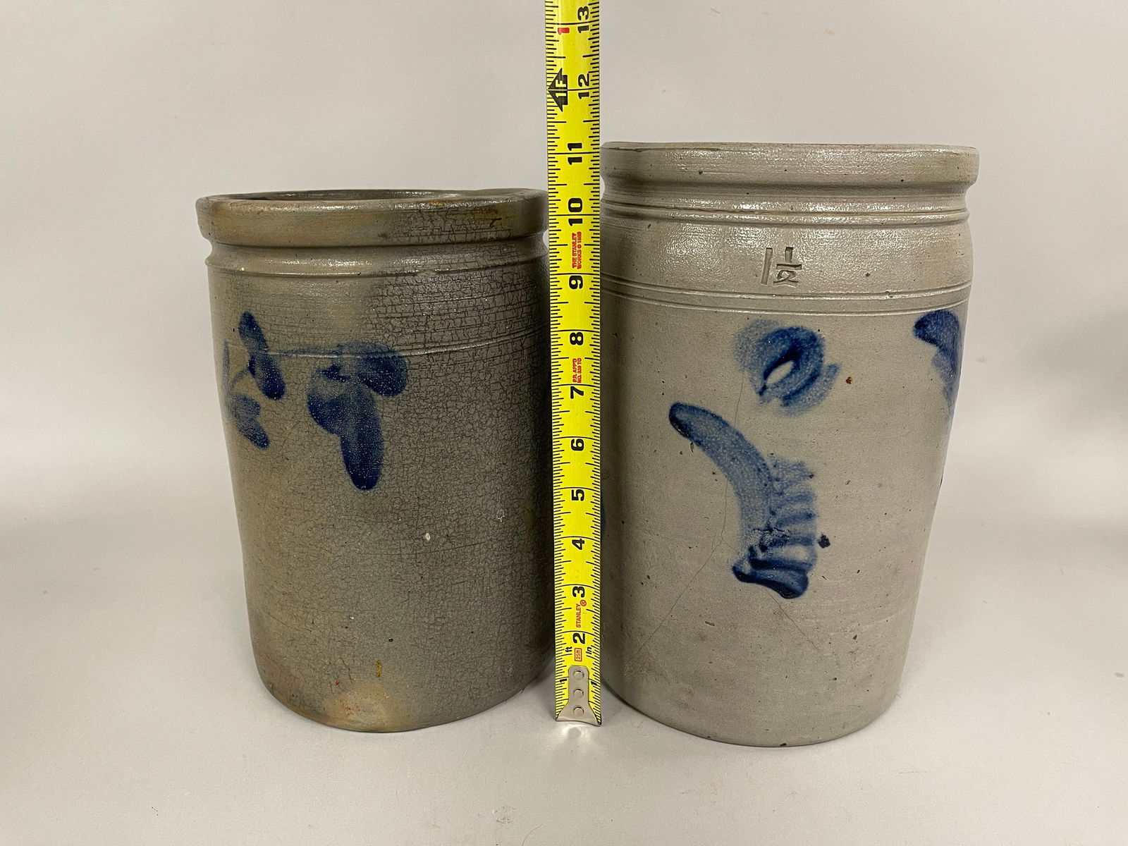 TWO BLUE DECORATIVE CROCKS - 7