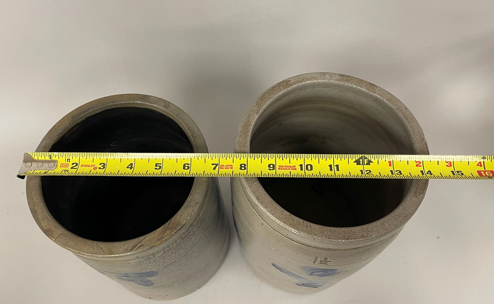 TWO BLUE DECORATIVE CROCKS - 8