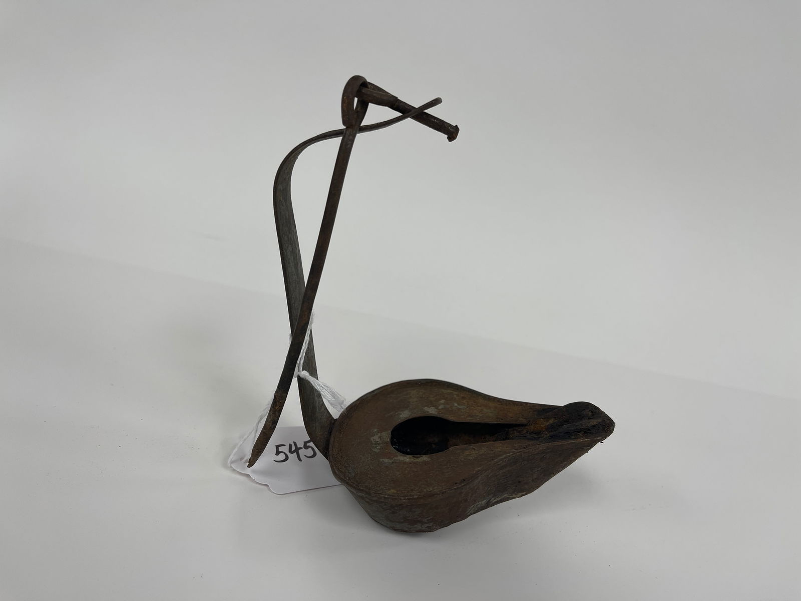 SHEET IRON BETTY LAMP W/ UNUSUAL STICKING TOMMY HANGER (1 of 4)