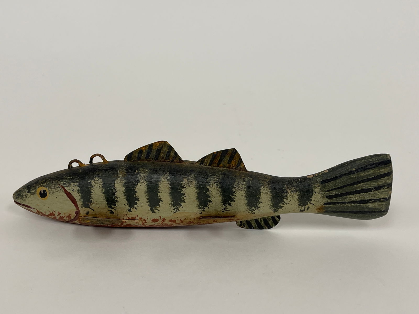 FOLK ART PAINTED ANTIQUE FISH DECOY - 3