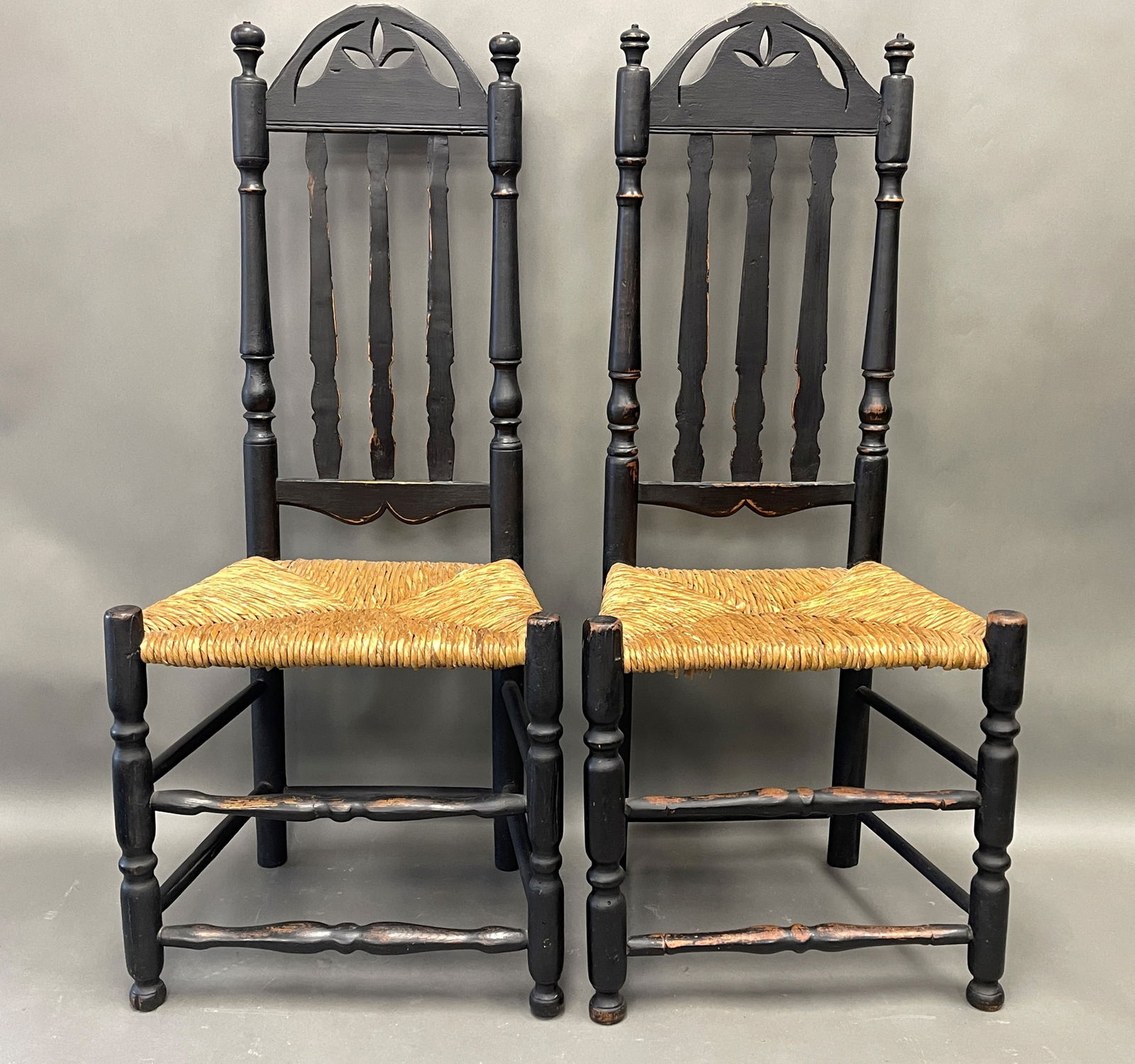 CT BANNISTER BACK CHAIR FROM COJAN COLLECTION CT , C 1730 GREAT PIERCED CREST RUSH SEAT (1 of 3)