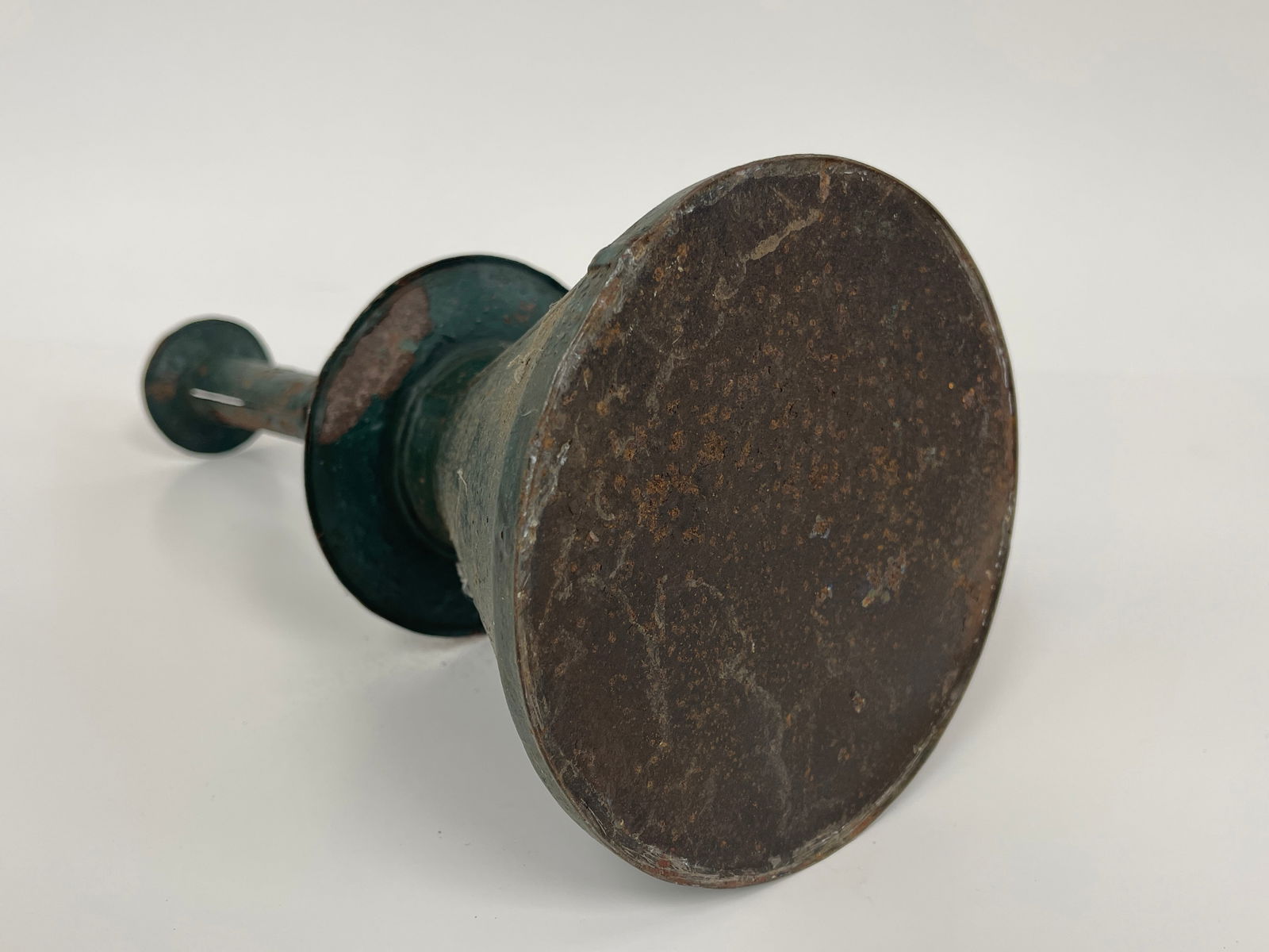 OLD GREEN SAND BASE CANDLESTICK - 4